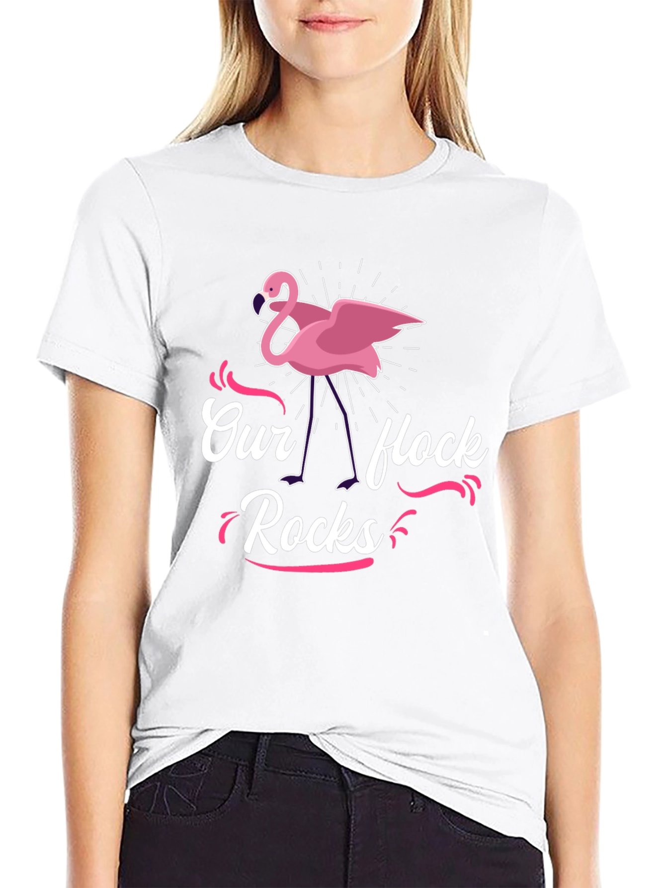 Our Flock Rocks Flamingo Graphic Tee - Black