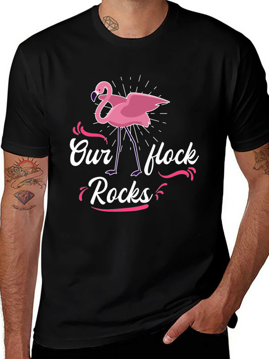 Our Flock Rocks Flamingo Graphic Tee - Black