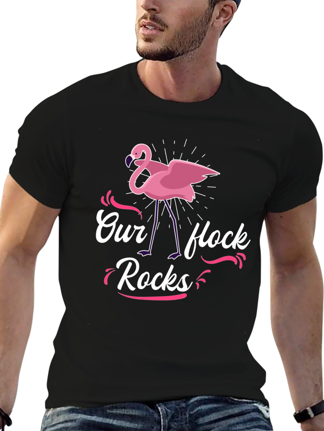 Our Flock Rocks Flamingo Graphic Tee - Black