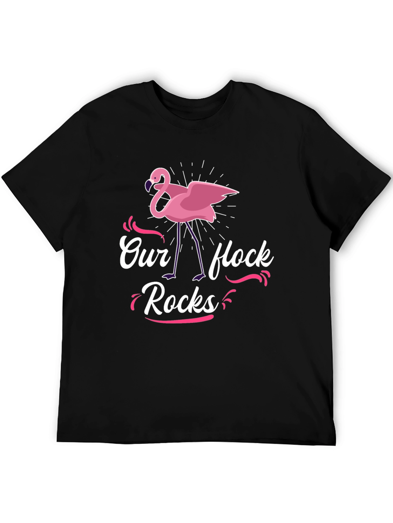 Our Flock Rocks Flamingo Graphic Tee - Black