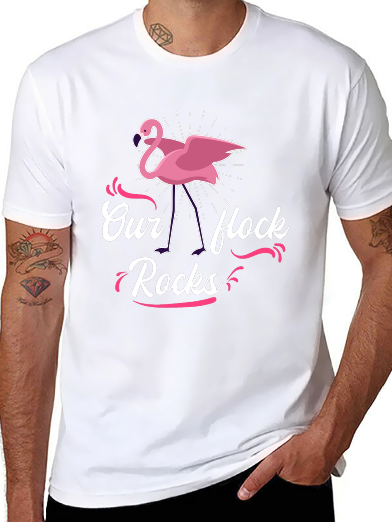 Our Flock Rocks Flamingo Graphic Tee - Black