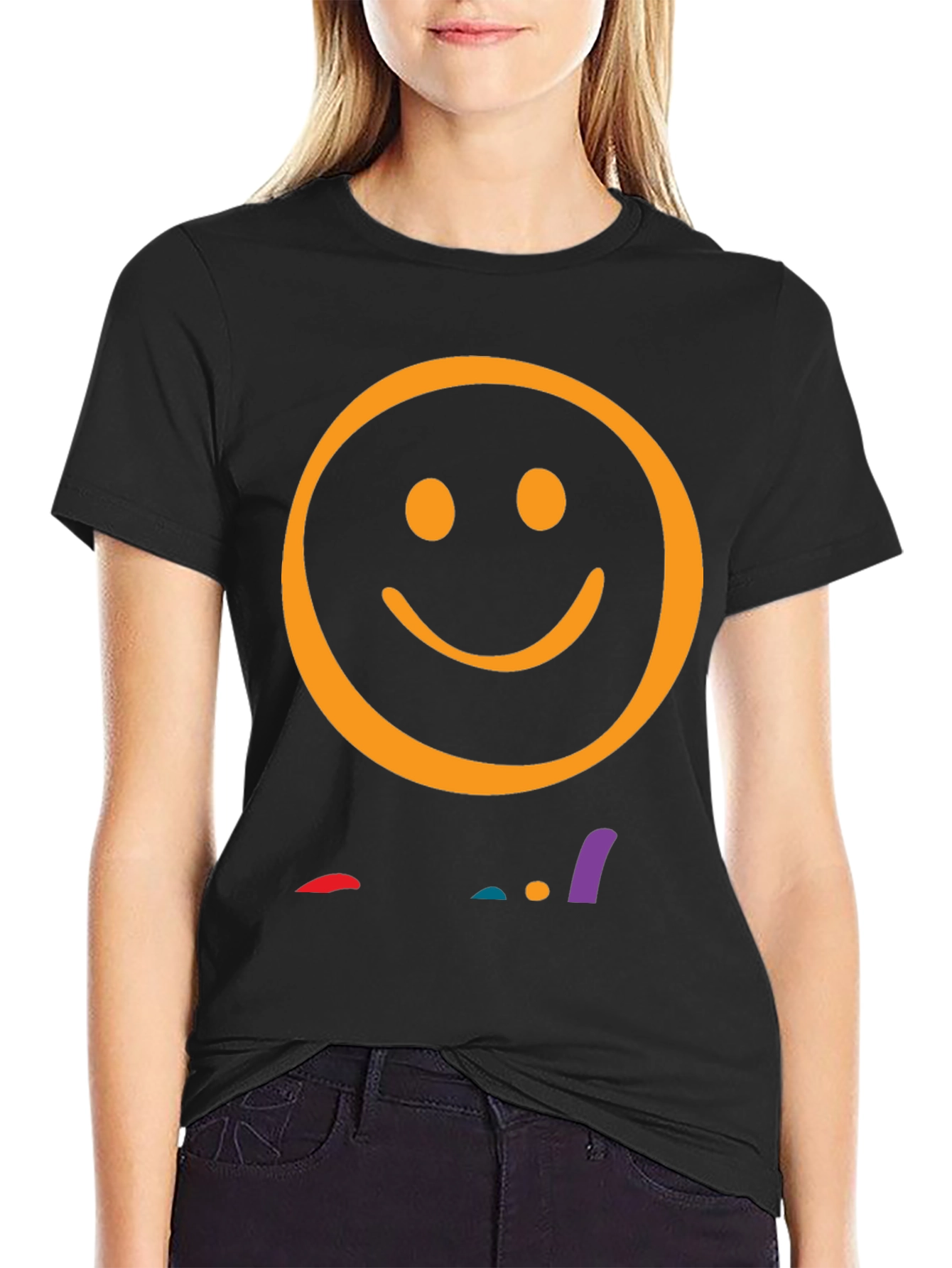 Smiley Face Graphic Tee - Black Casual T-Shirt