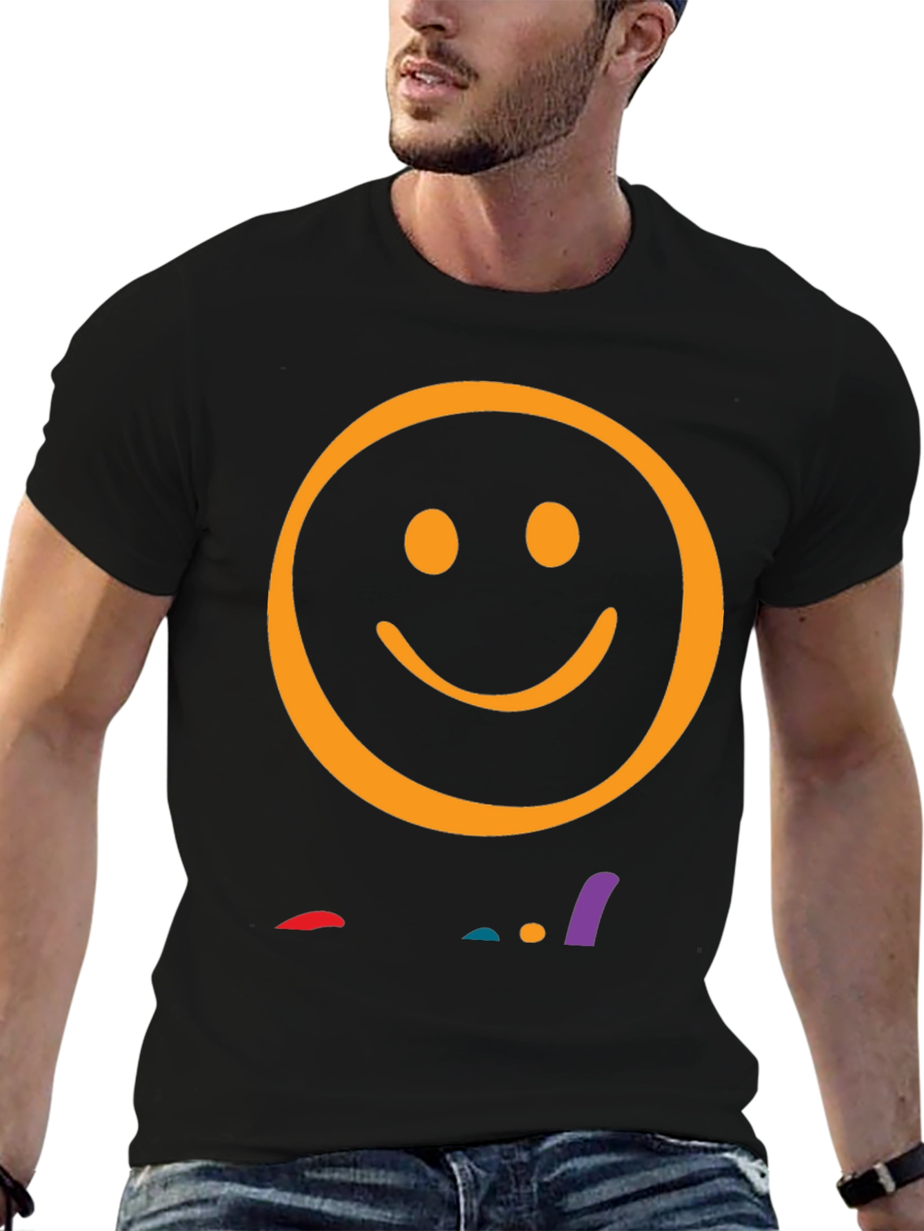 Smiley Face Graphic Tee - Black Casual T-Shirt