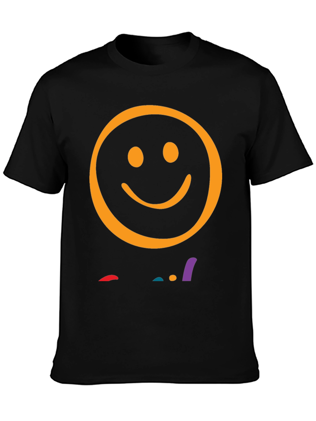 Smiley Face Graphic Tee - Black Casual T-Shirt
