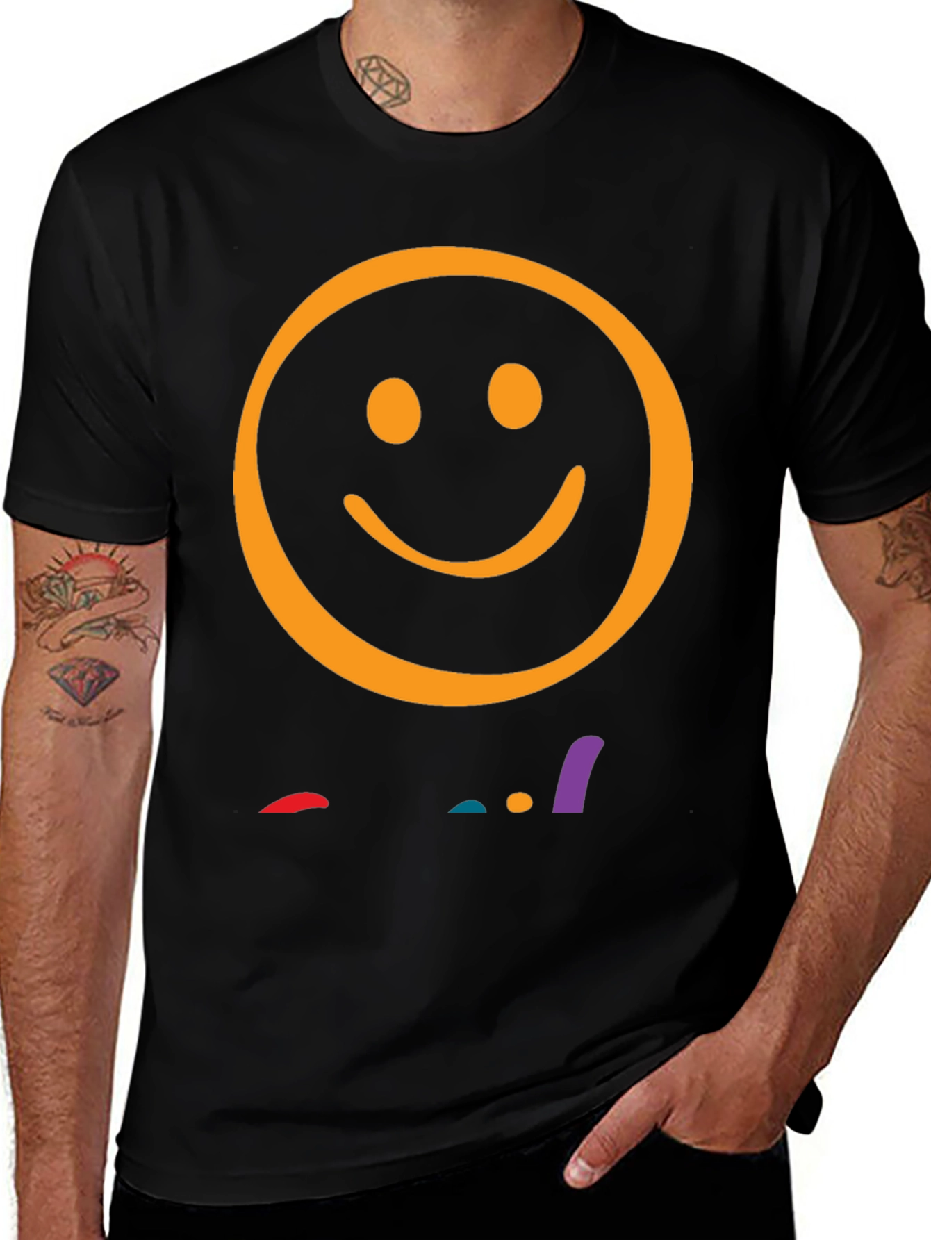 Smiley Face Graphic Tee - Black Casual T-Shirt