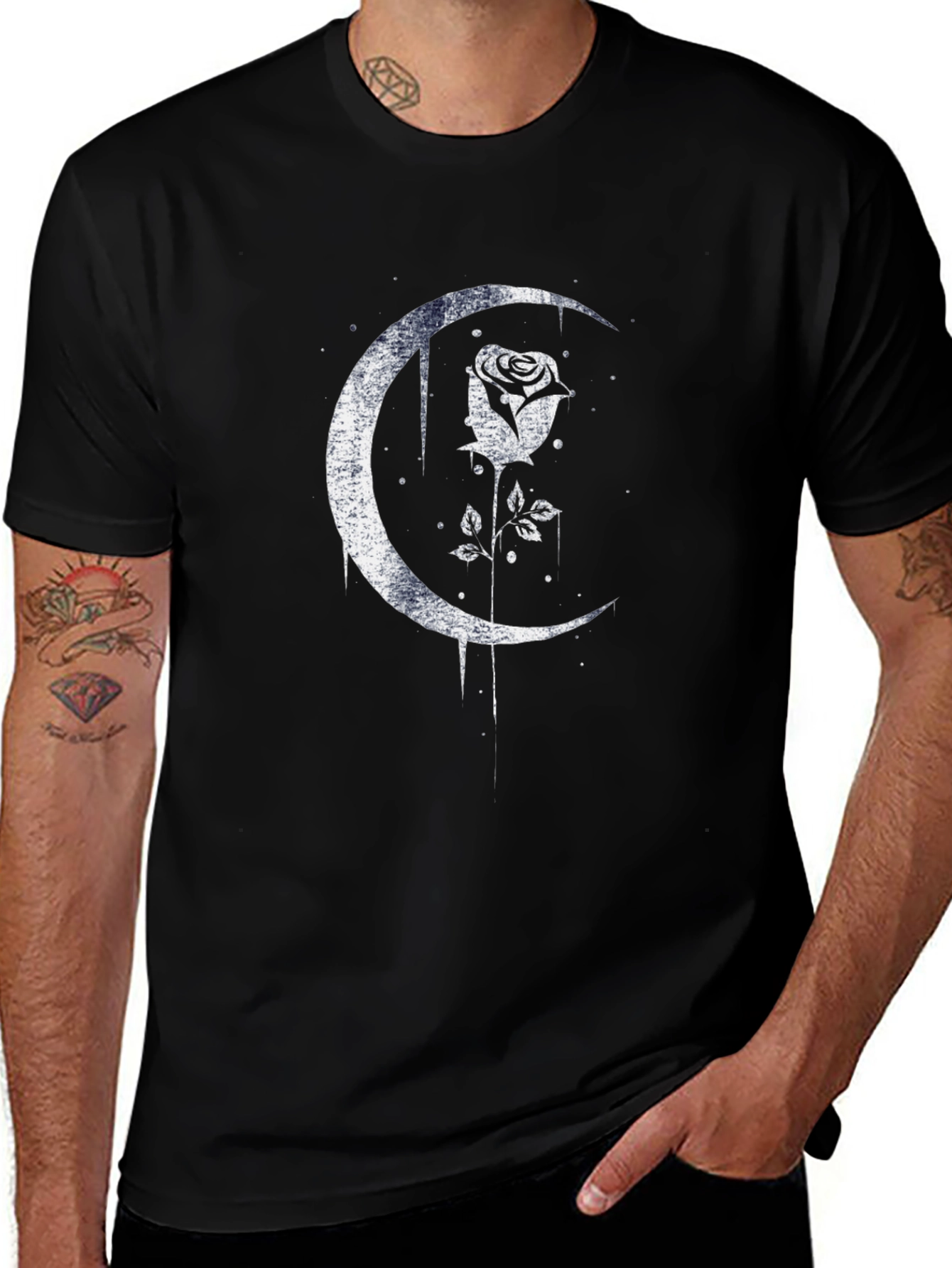 Moon Rose Graphic Tee - Black Crew Neck