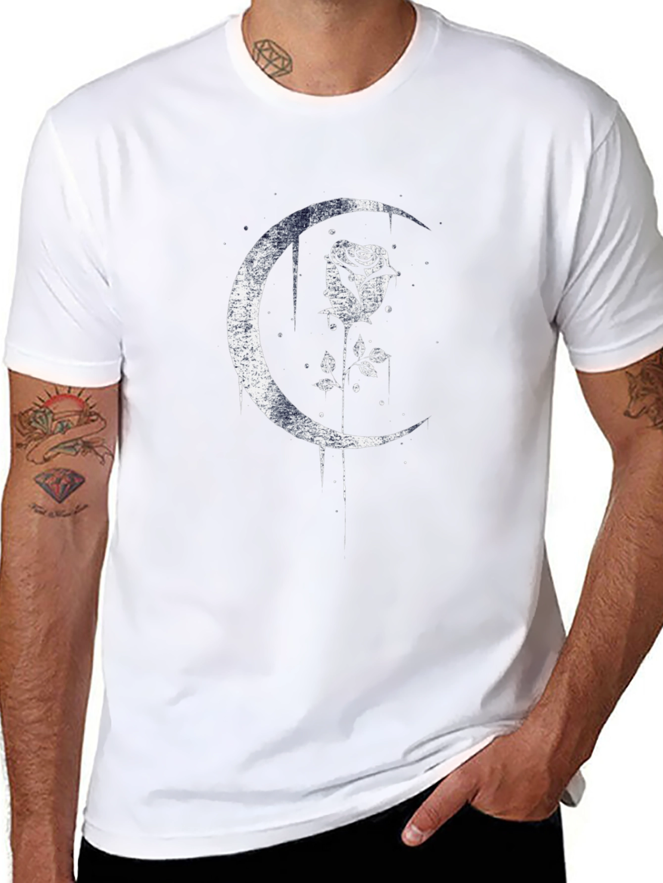 Moon Rose Graphic Tee - Black Crew Neck