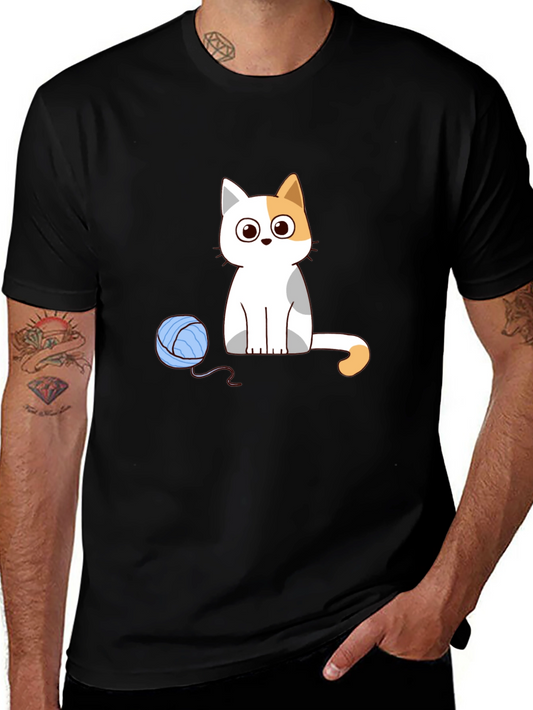 Cartoon Cat & Yarn Ball Graphic Tee