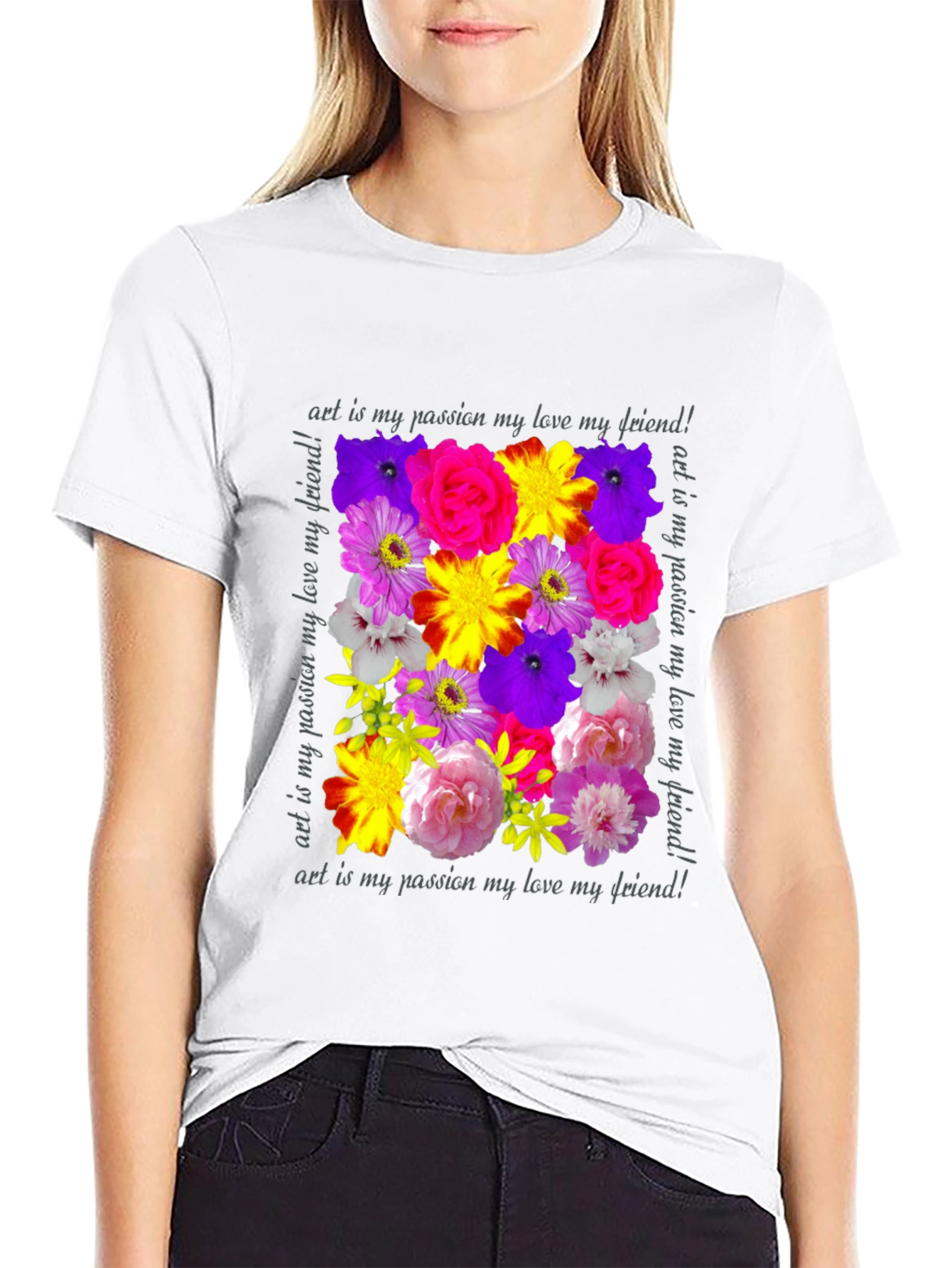 Floral Art T-Shirt - Passion Love Friendship