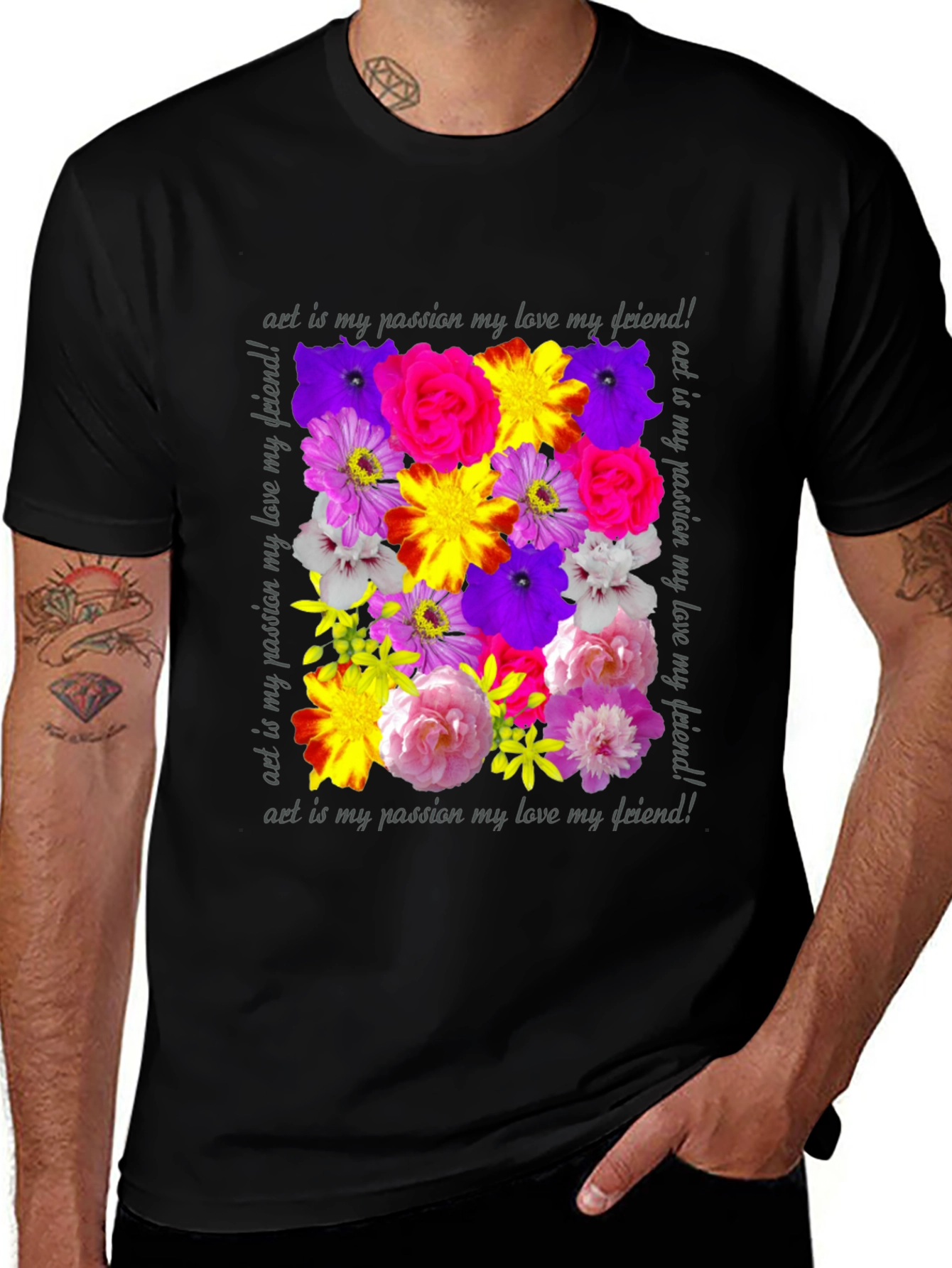 Floral Art T-Shirt - Passion Love Friendship