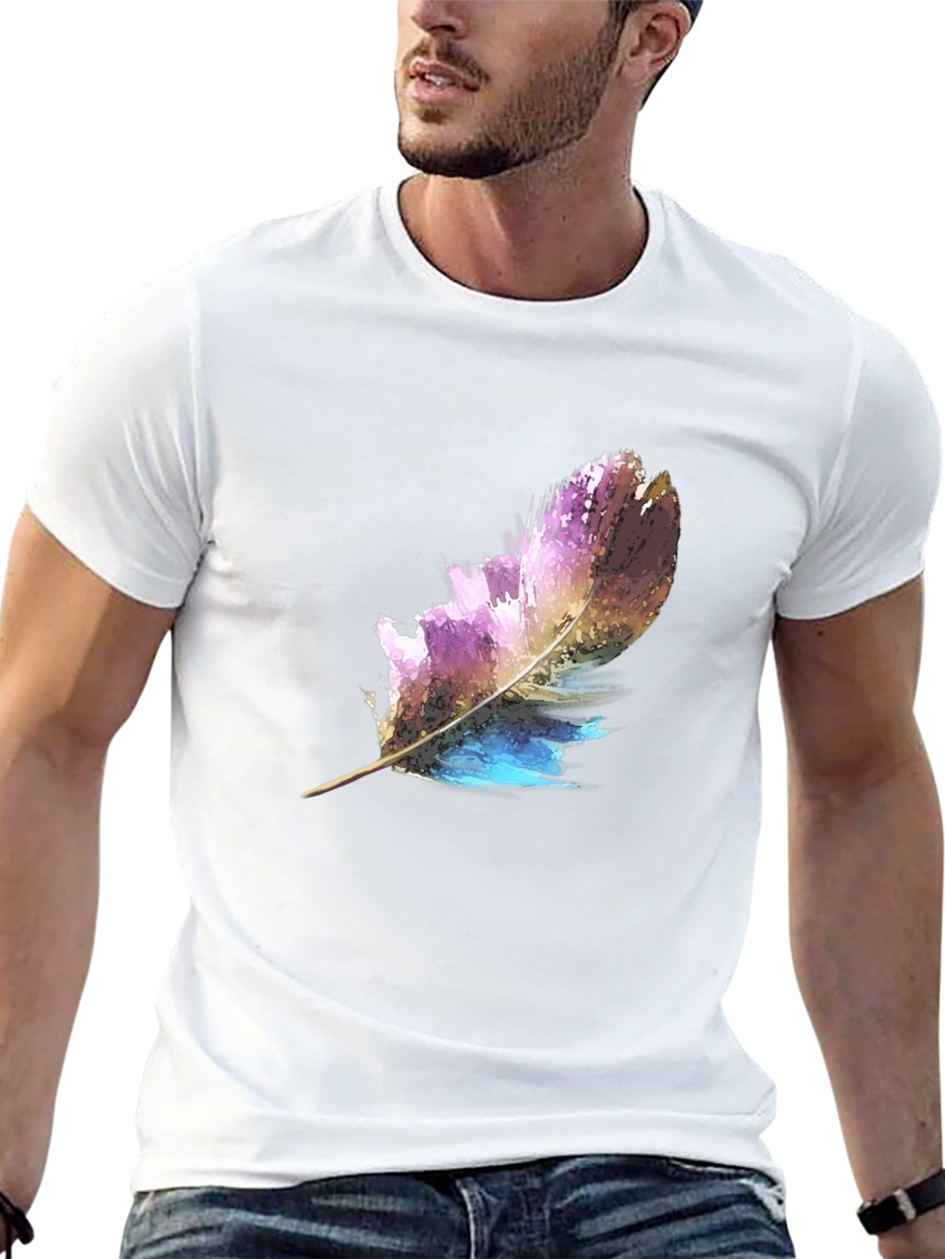 Feather Graphic Print Black T-Shirt