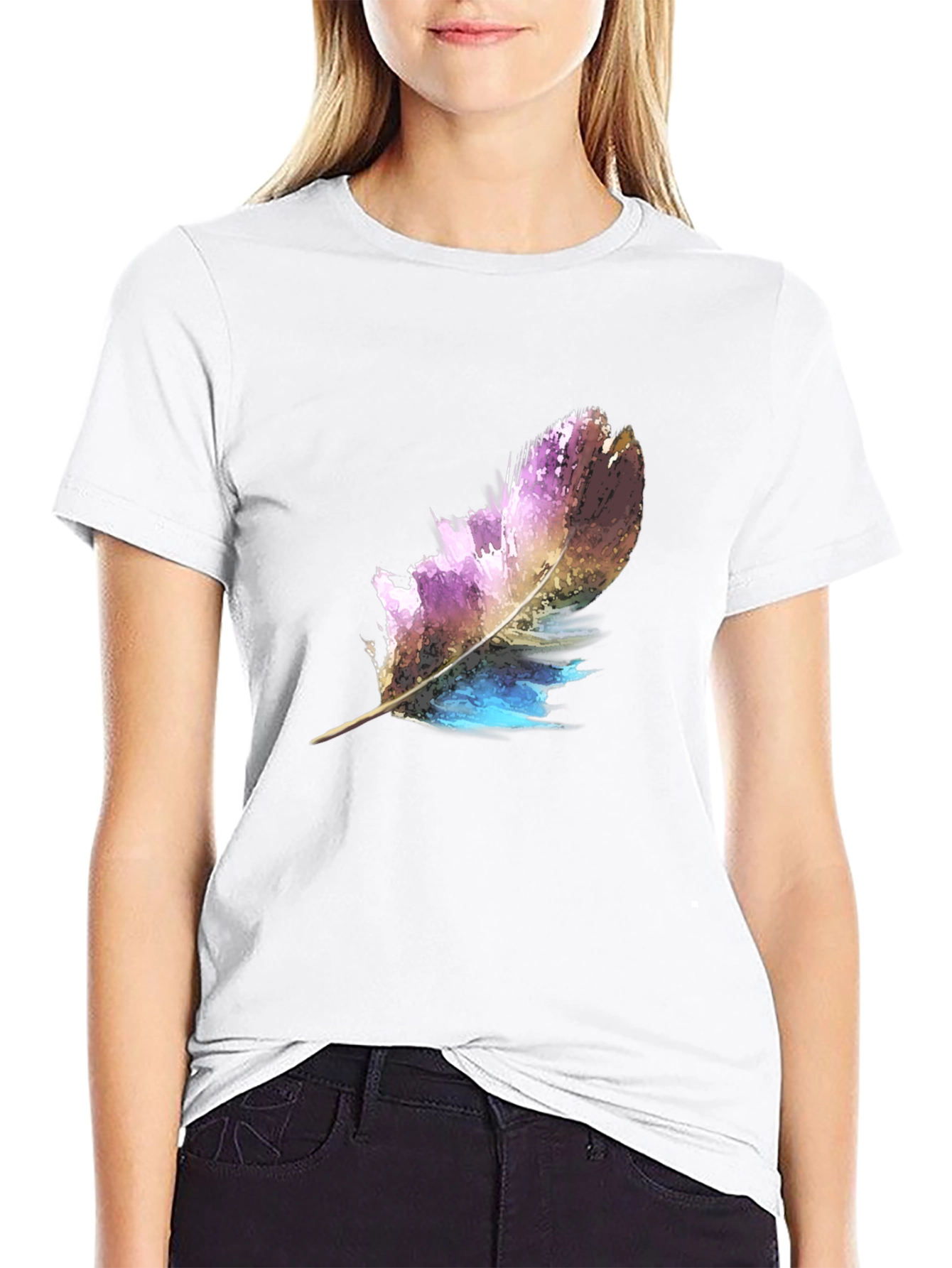 Feather Graphic Print Black T-Shirt