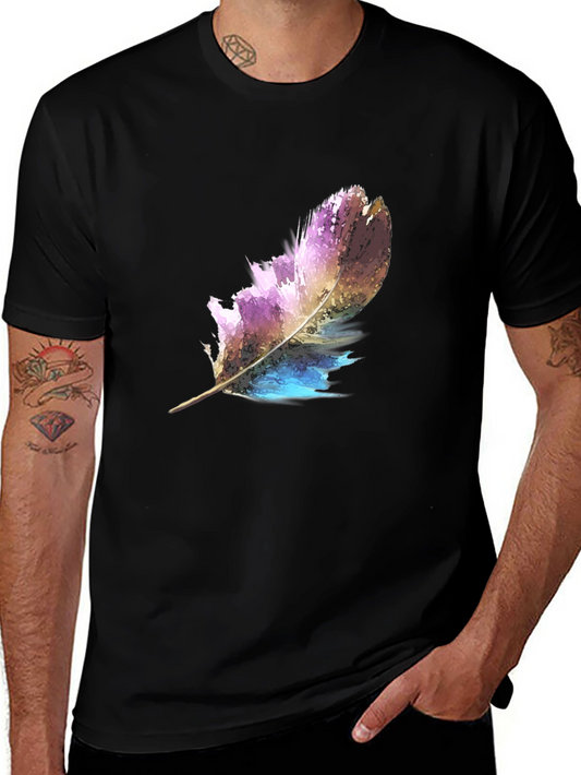 Feather Graphic Print Black T-Shirt