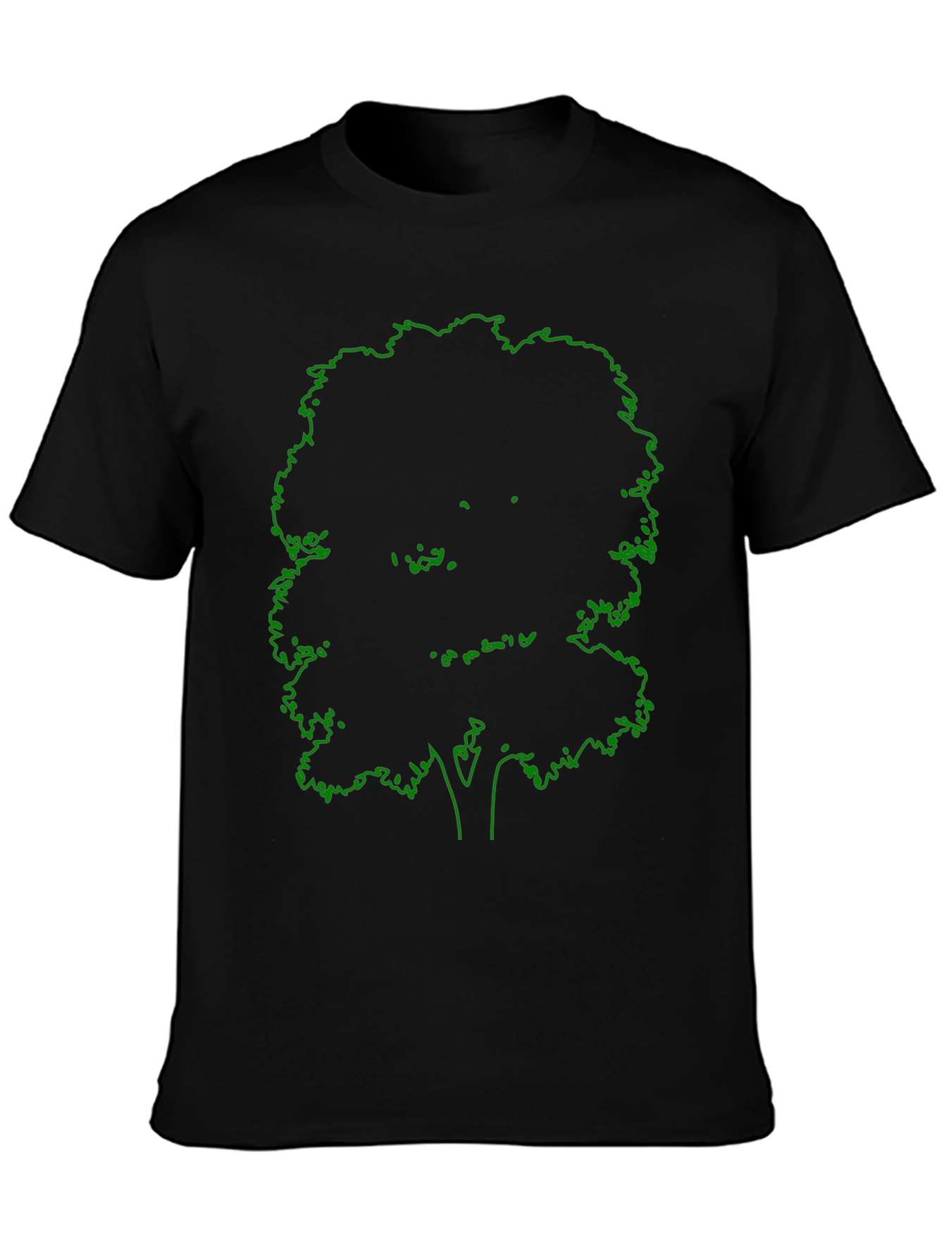 Black T-Shirt with Green Tree Outline Design