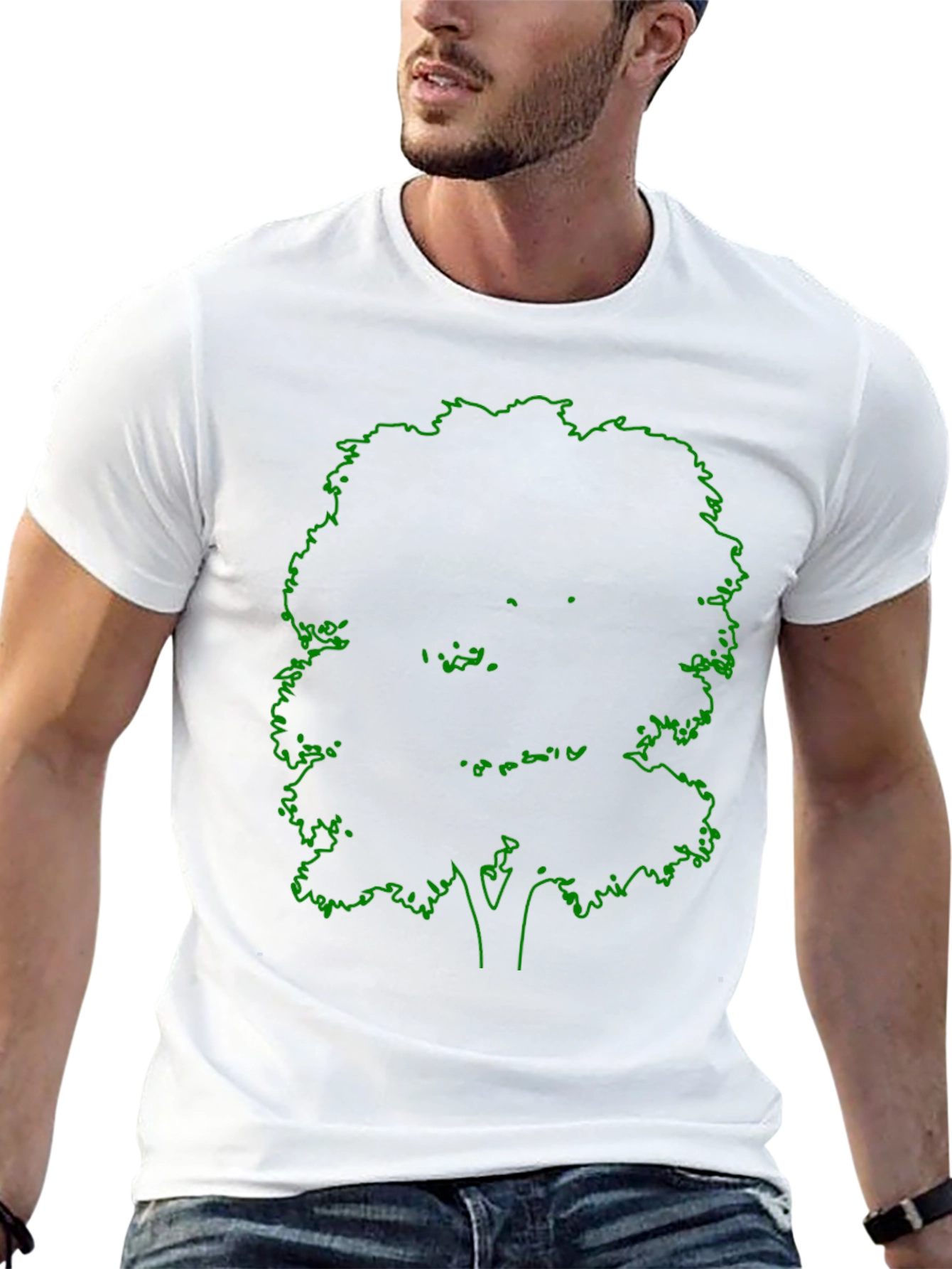 Black T-Shirt with Green Tree Outline Design