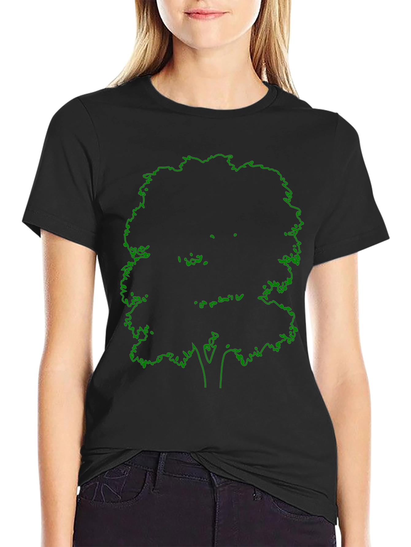Black T-Shirt with Green Tree Outline Design