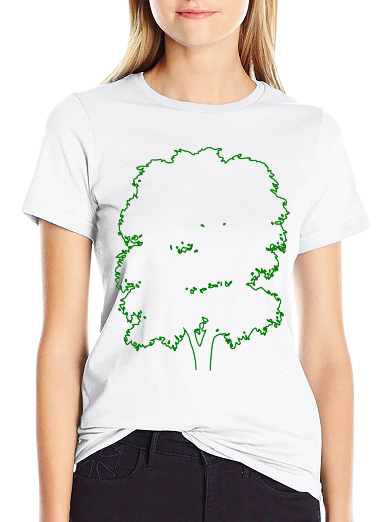 Black T-Shirt with Green Tree Outline Design
