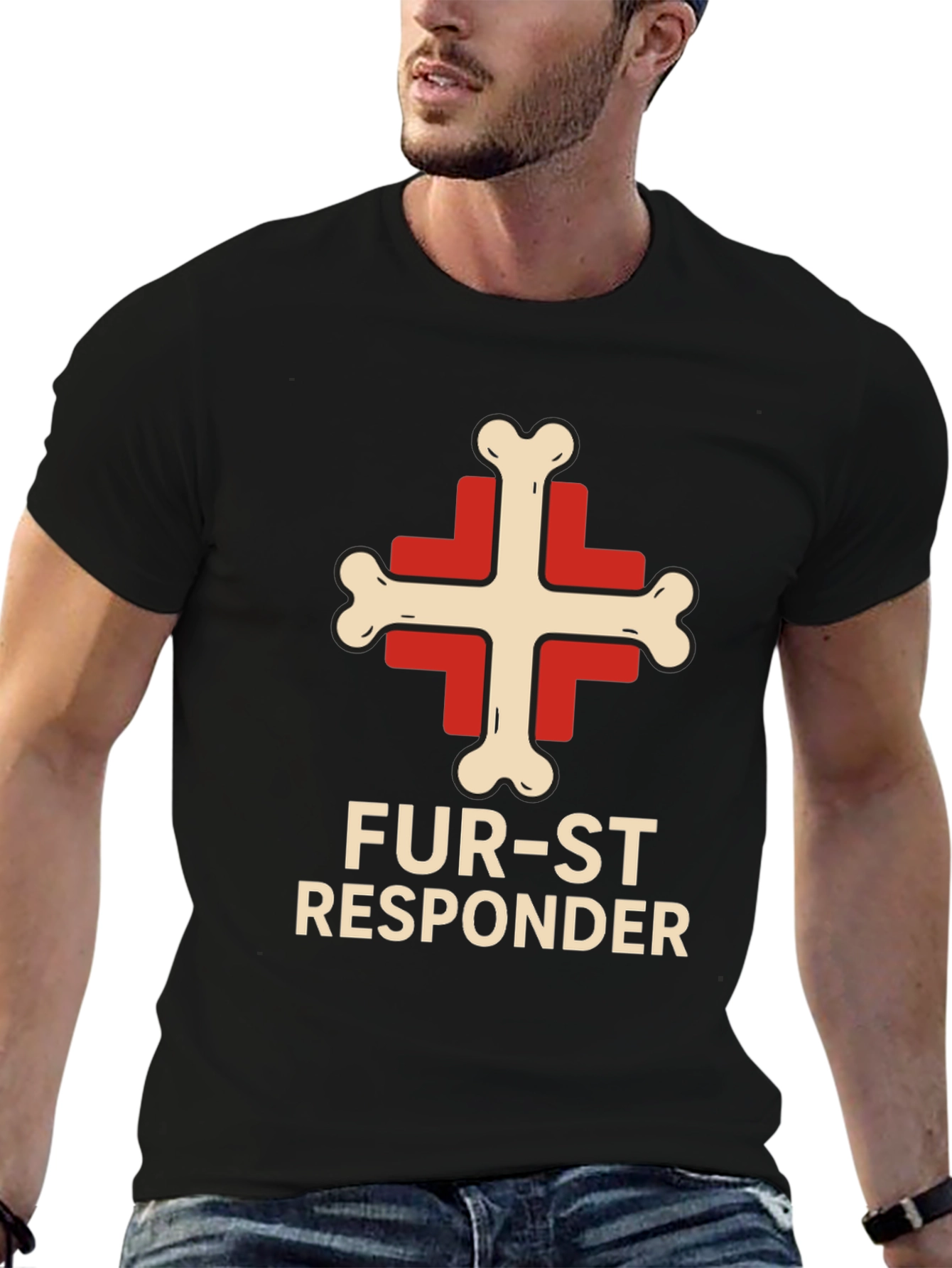 Fur-st Responder T-Shirt Bone Cross Design Black Tee