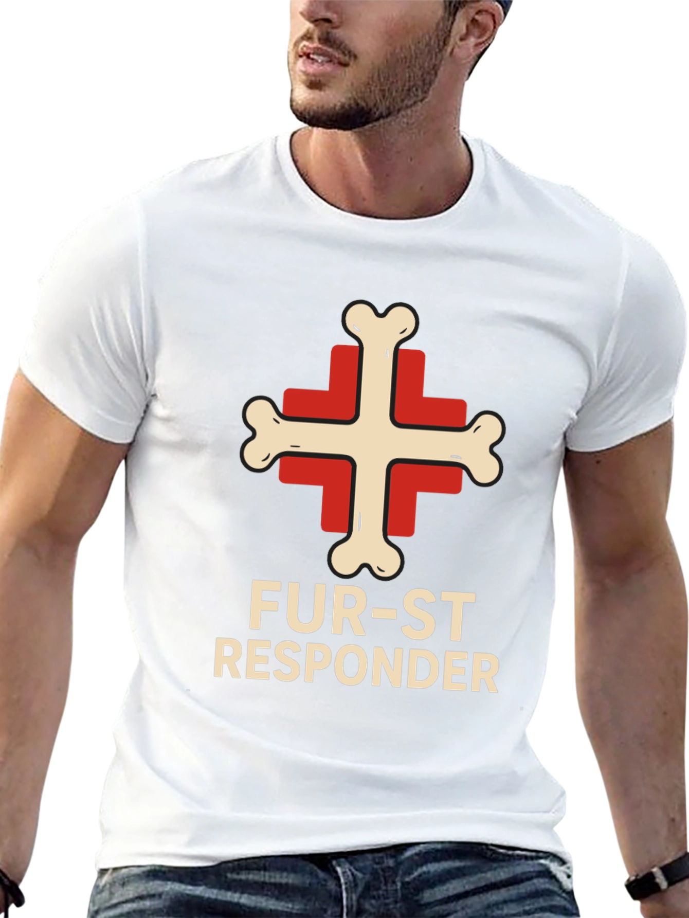 Fur-st Responder T-Shirt Bone Cross Design Black Tee