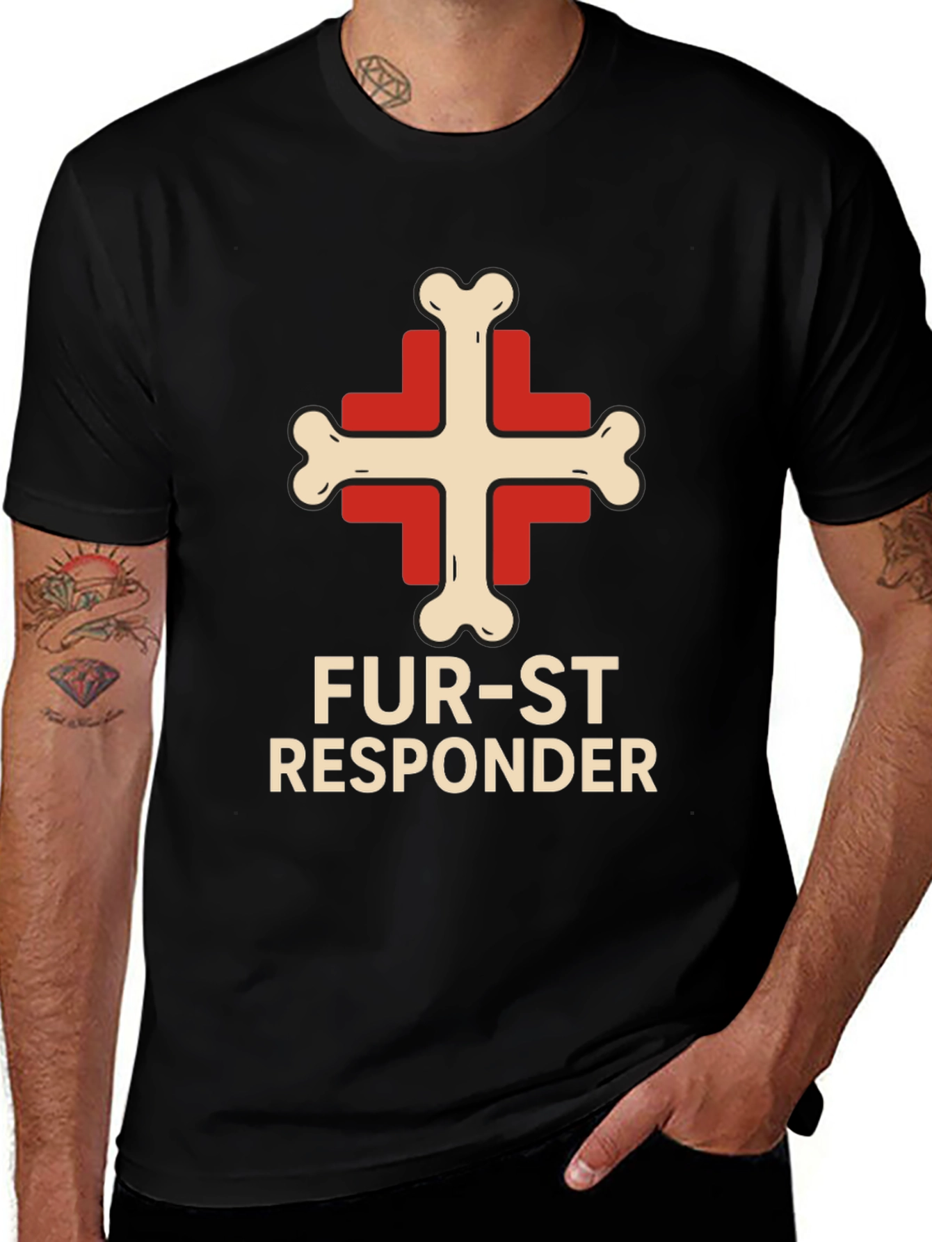 Fur-st Responder T-Shirt Bone Cross Design Black Tee