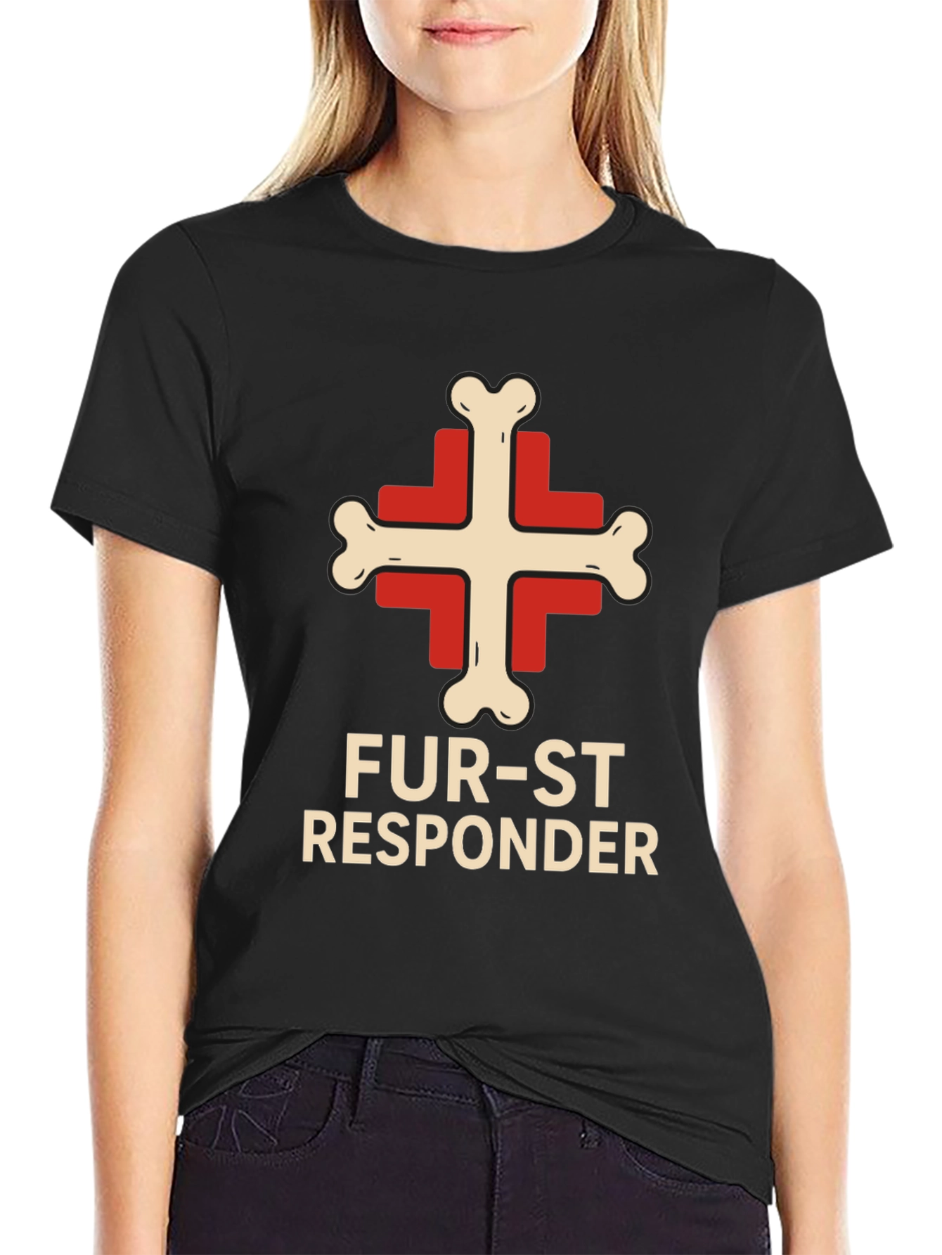 Fur-st Responder T-Shirt Bone Cross Design Black Tee