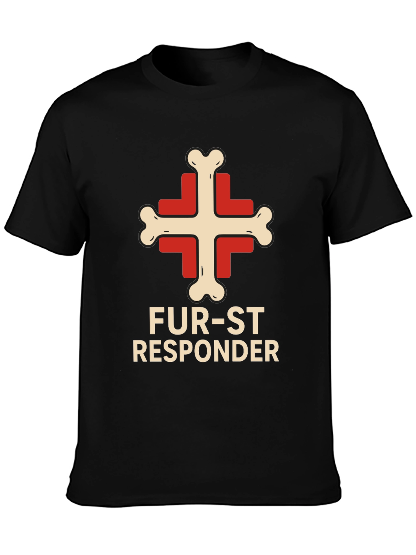 Fur-st Responder T-Shirt Bone Cross Design Black Tee