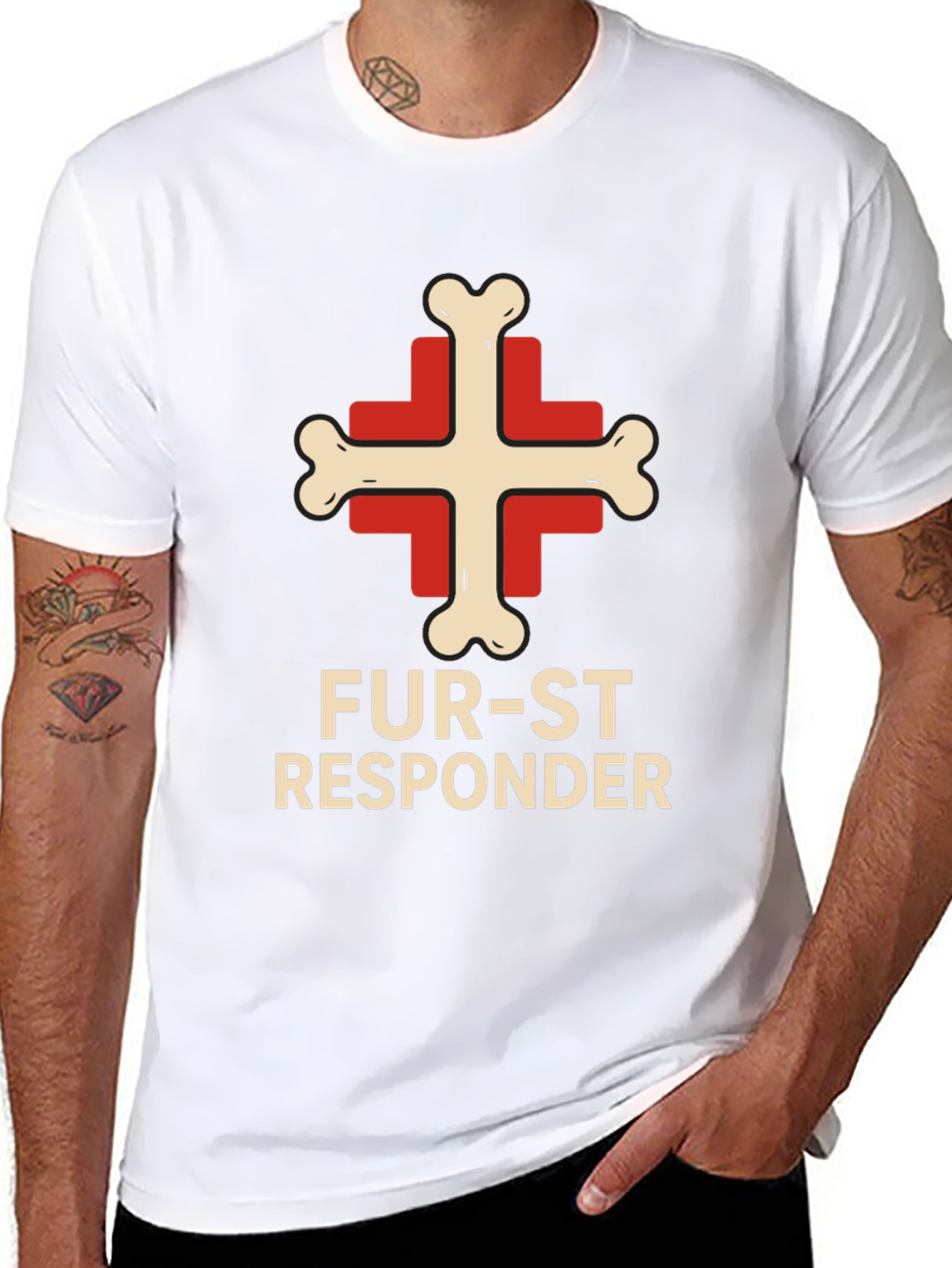 Fur-st Responder T-Shirt Bone Cross Design Black Tee