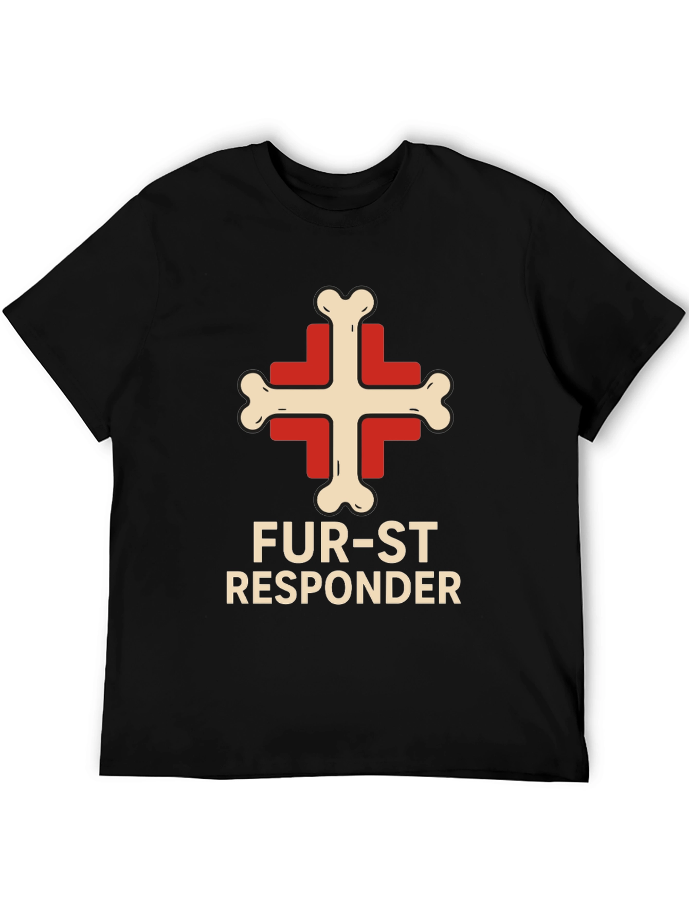 Fur-st Responder T-Shirt Bone Cross Design Black Tee