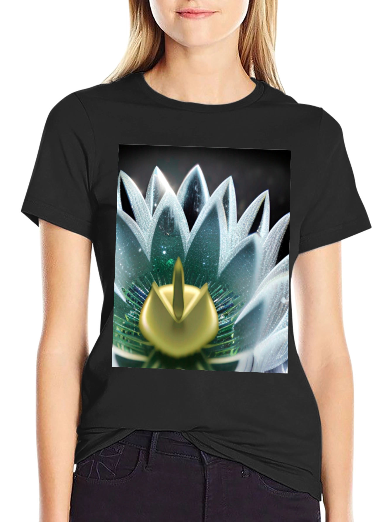 Lotus Flower Graphic Tee - Black Cotton Blend