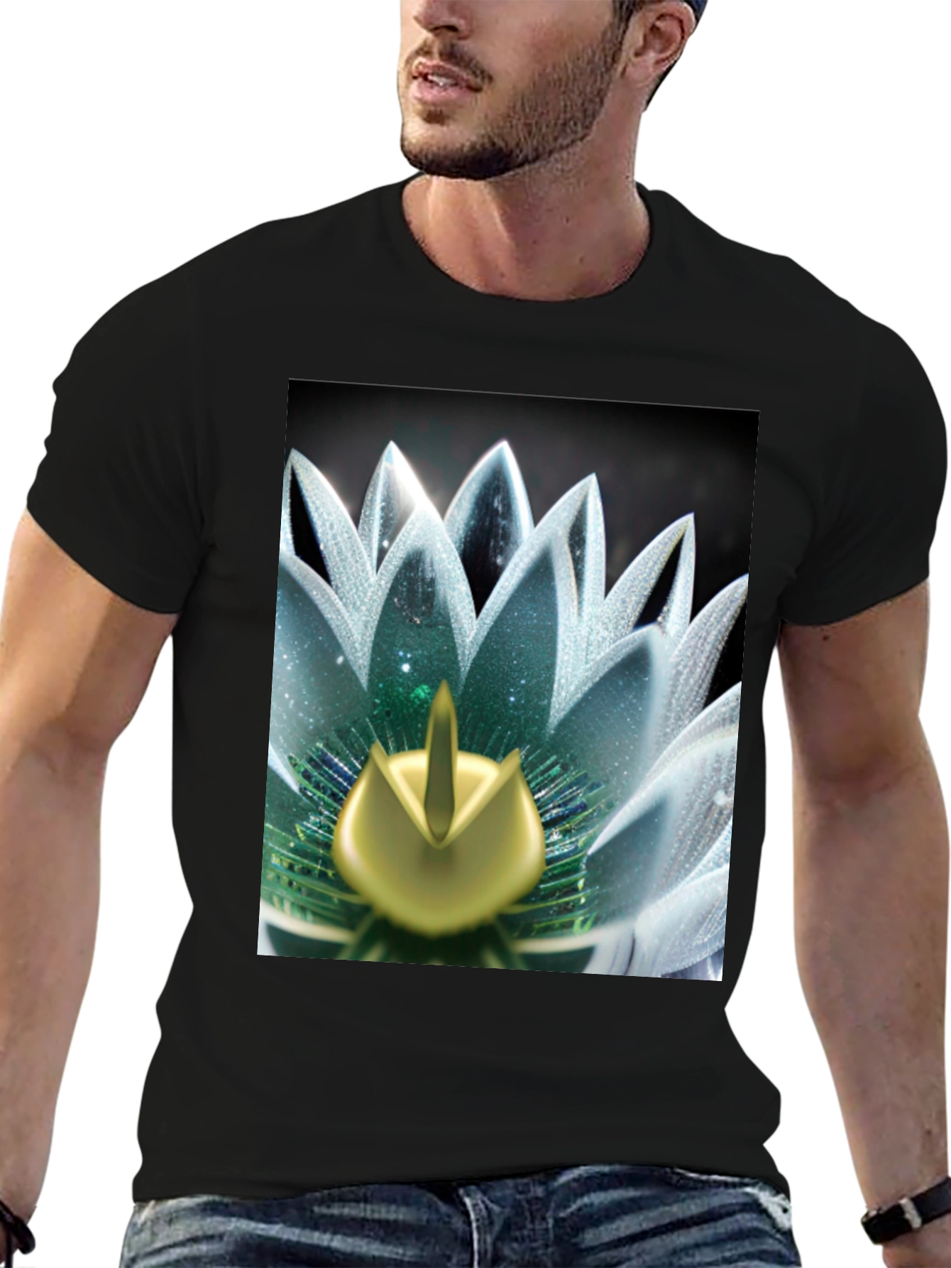 Lotus Flower Graphic Tee - Black Cotton Blend