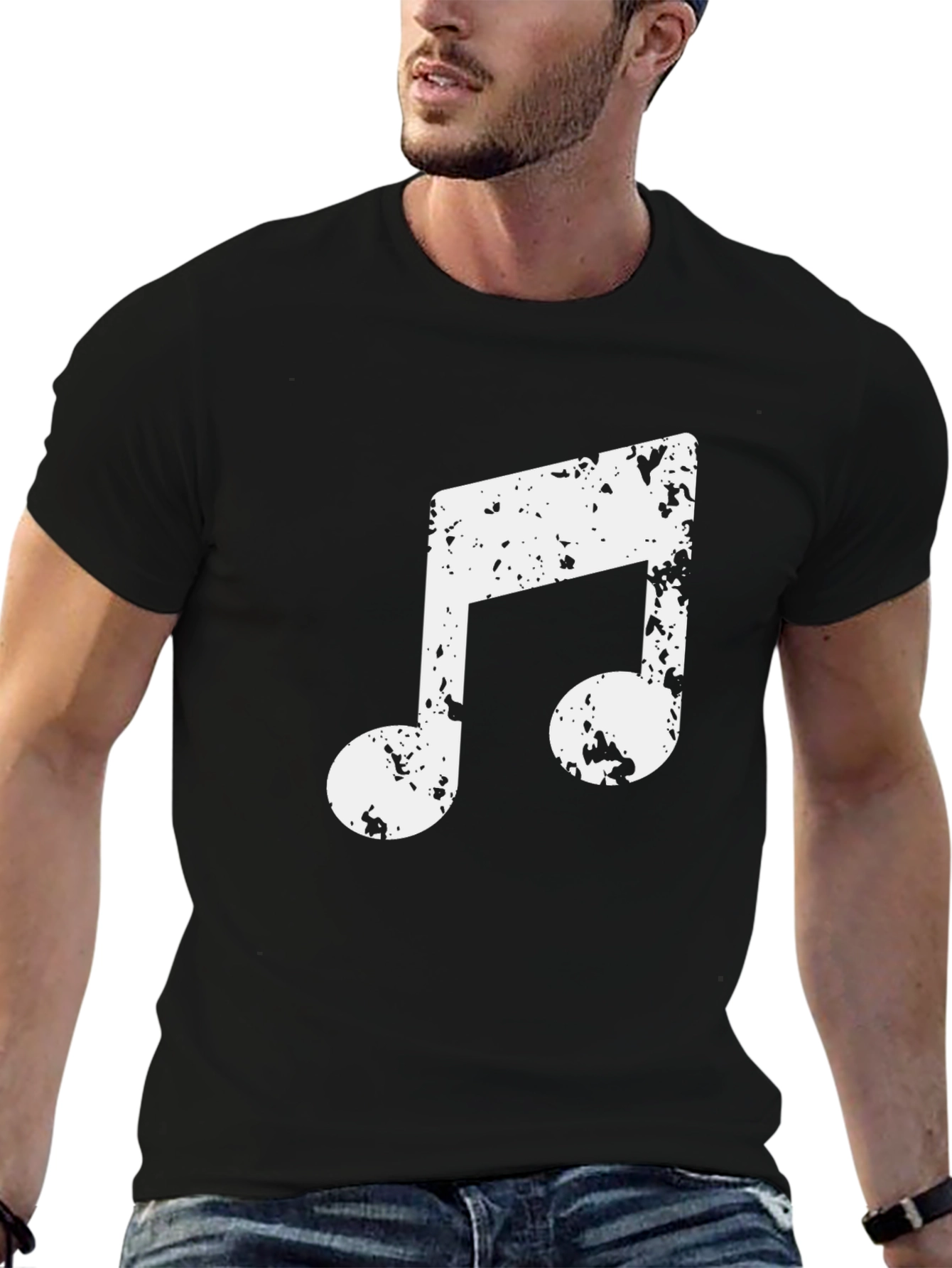 Music Note Graphic Tee - Black Casual T-Shirt