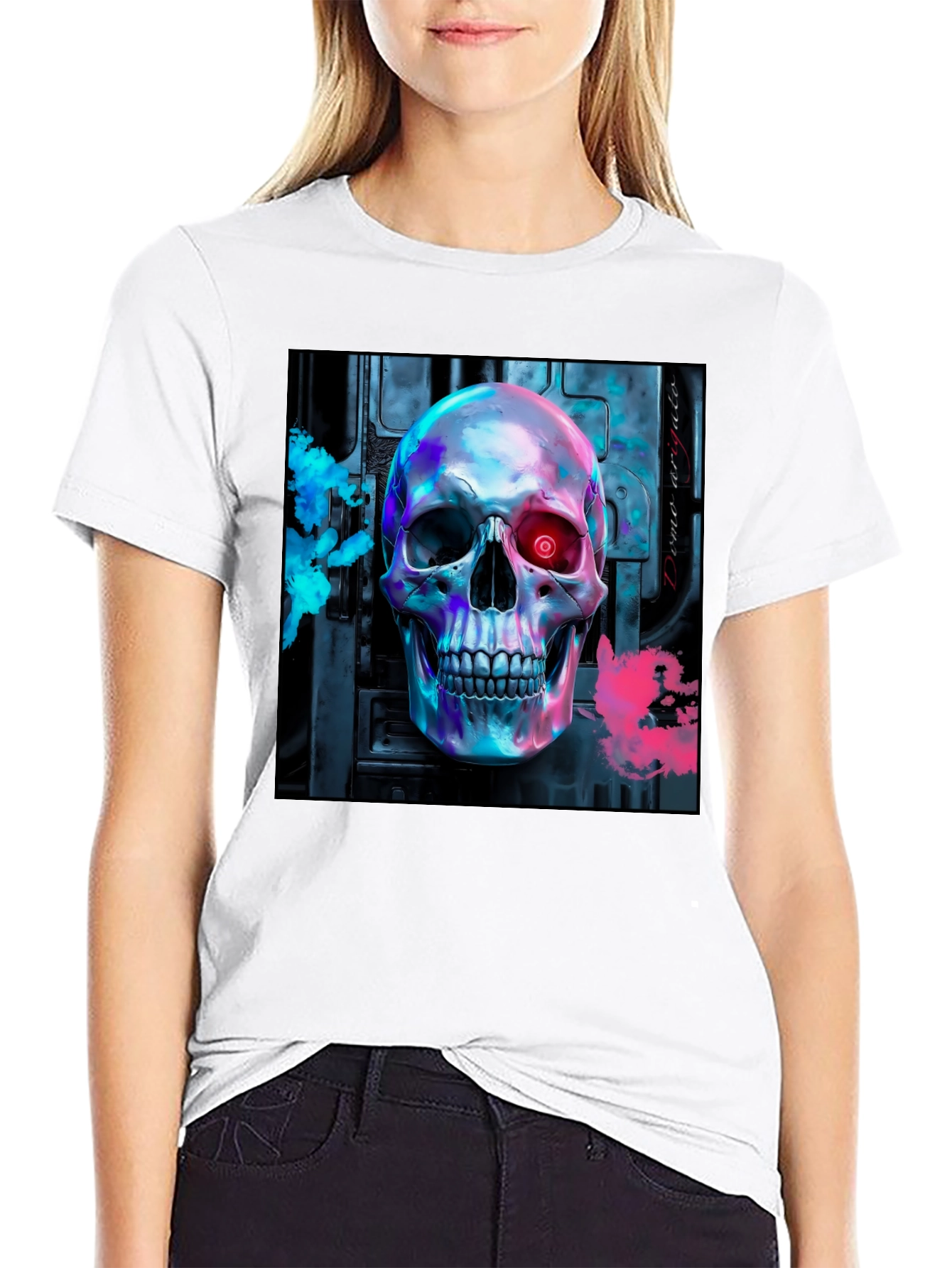 Cyberpunk Skull Graphic Tee - Futuristic Style