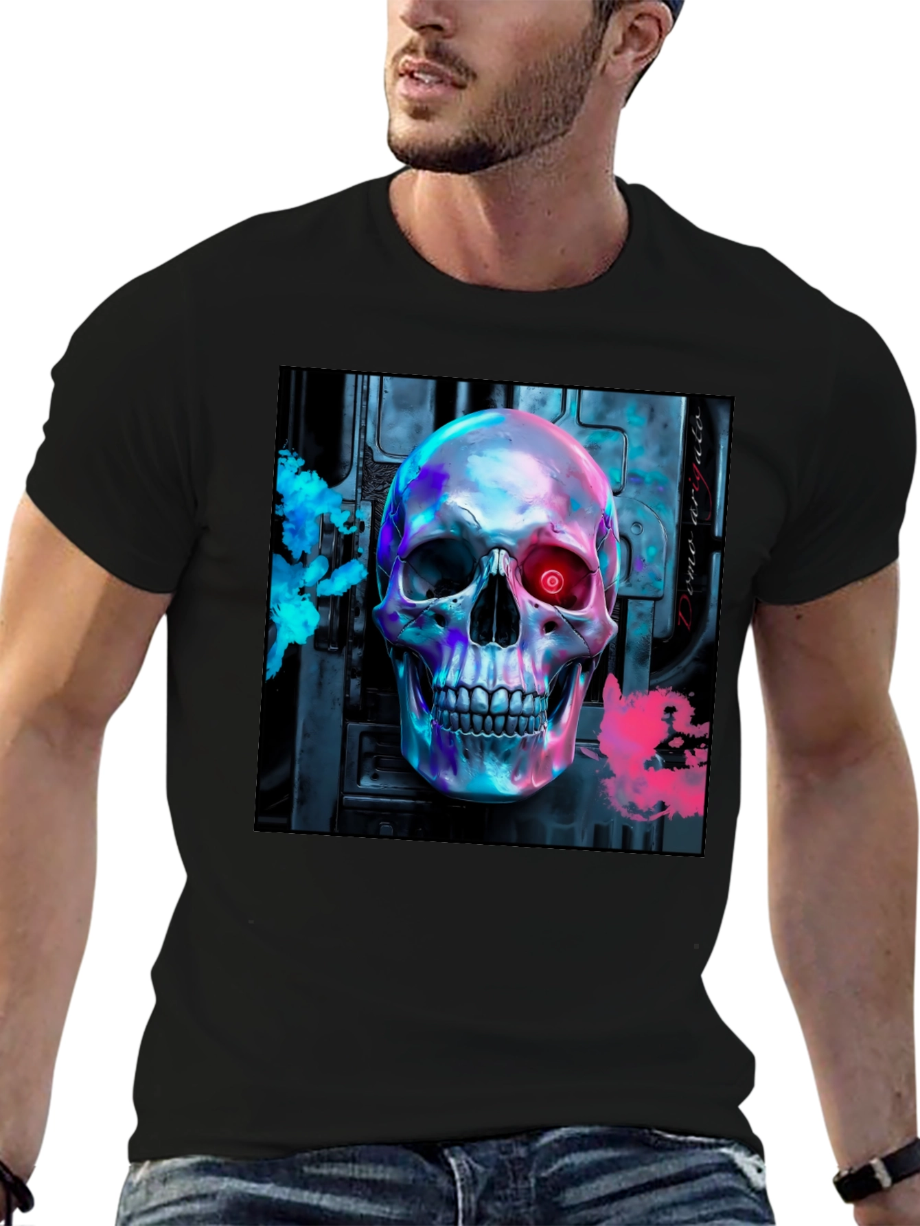 Cyberpunk Skull Graphic Tee - Futuristic Style