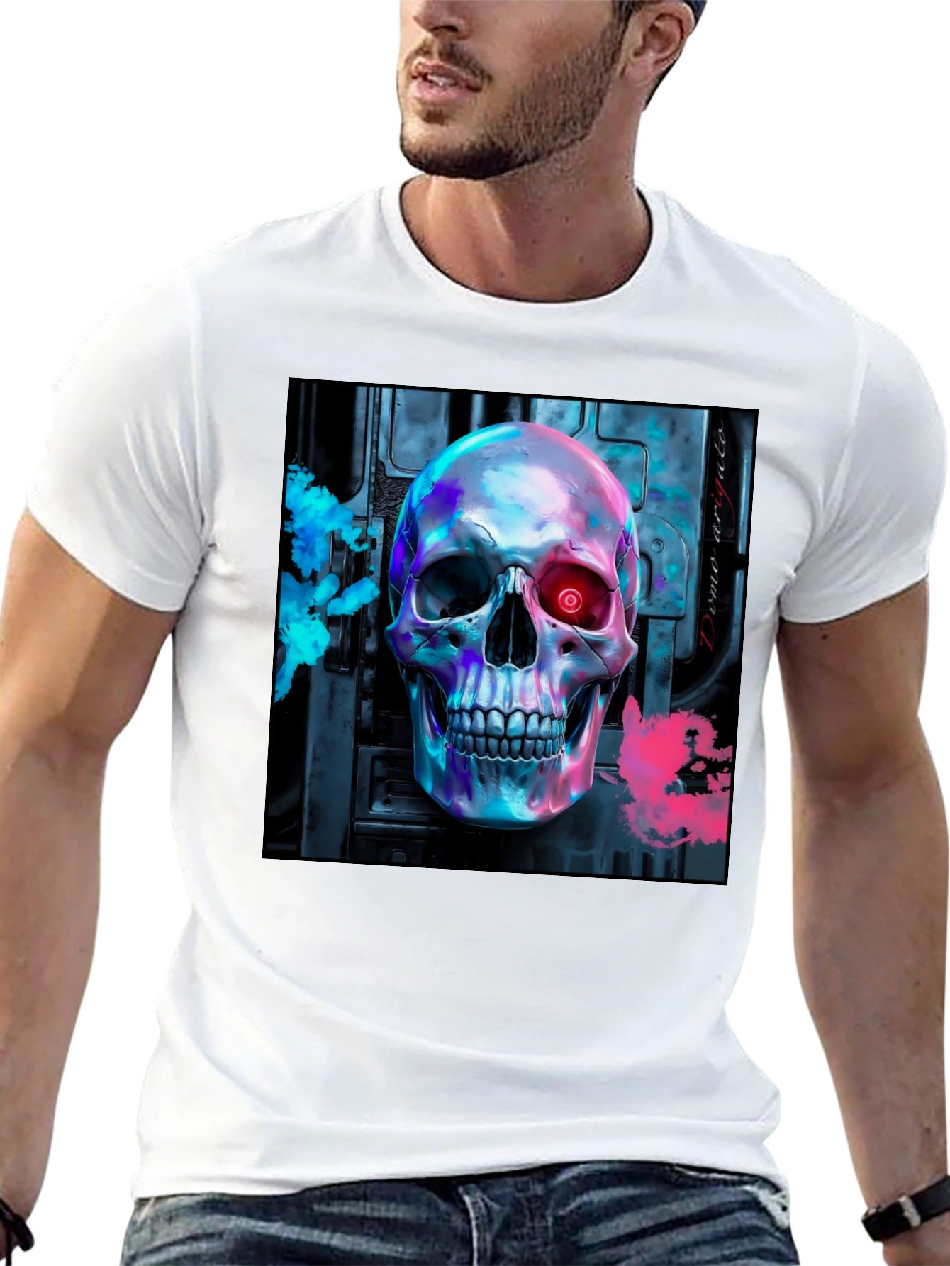 Cyberpunk Skull Graphic Tee - Futuristic Style