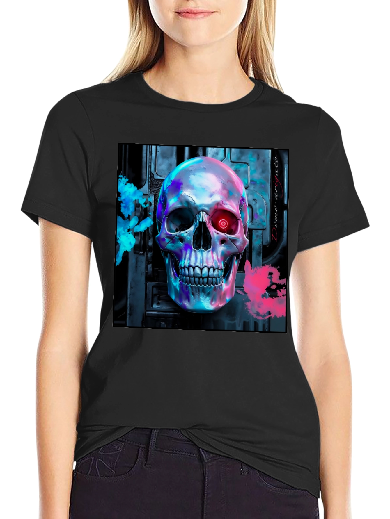 Cyberpunk Skull Graphic Tee - Futuristic Style