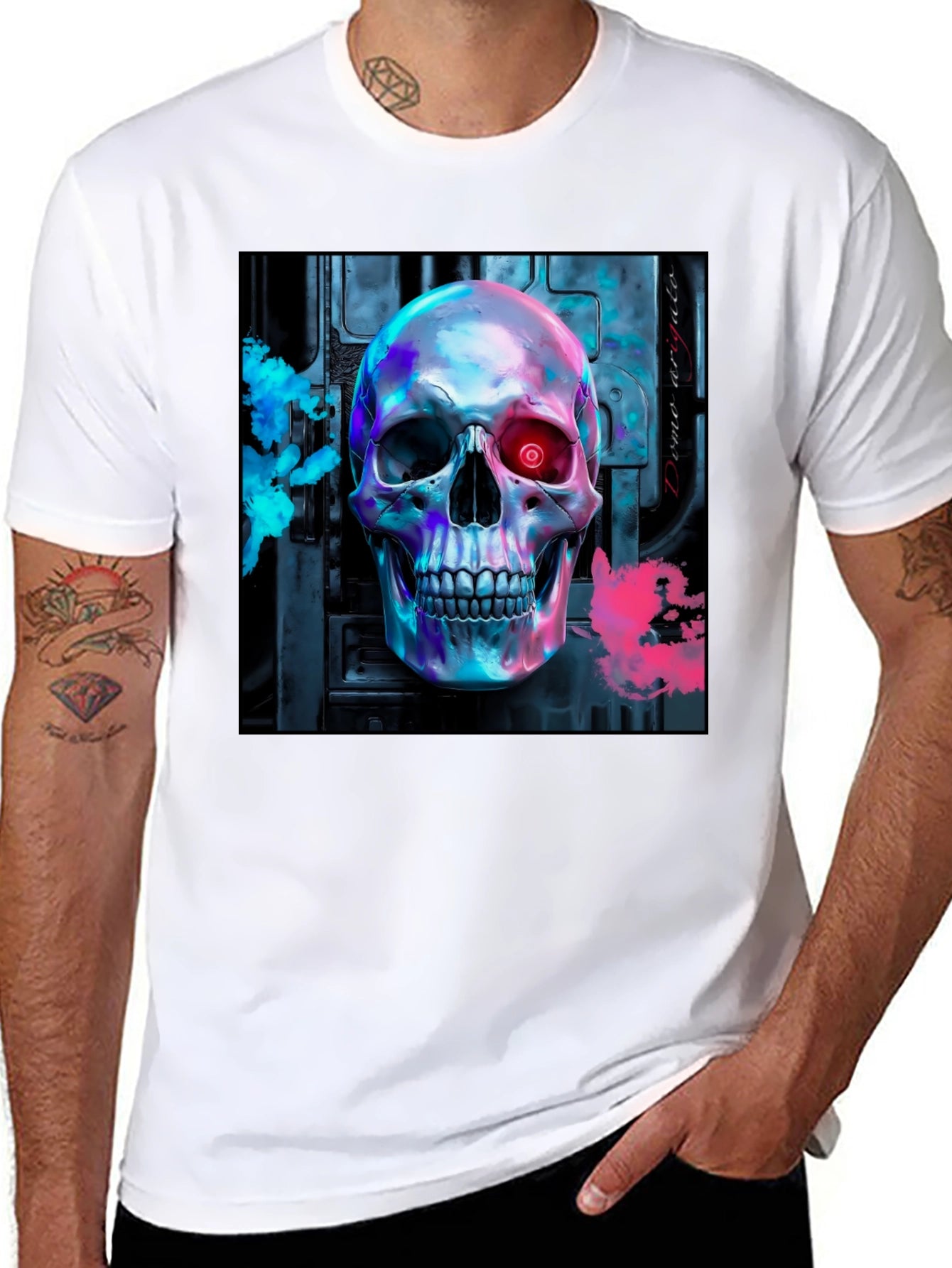 Cyberpunk Skull Graphic Tee - Futuristic Style