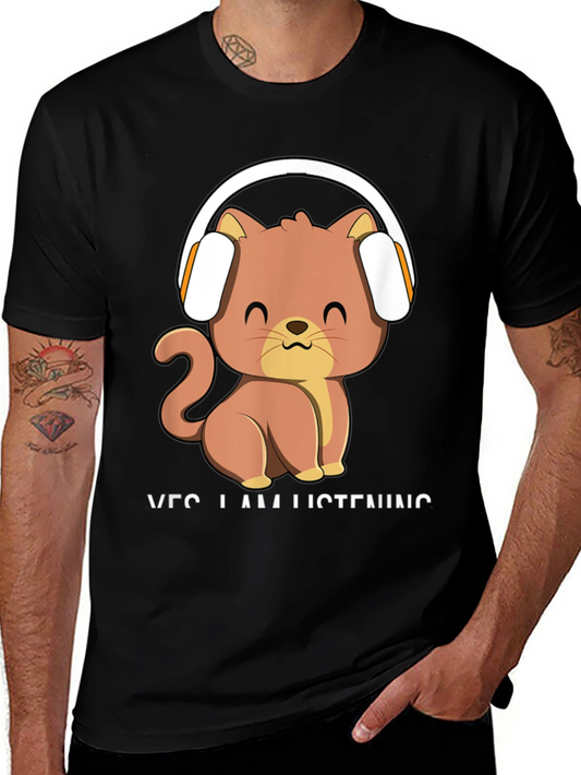 Cat Headphone T-Shirt - Yes I Am Listening