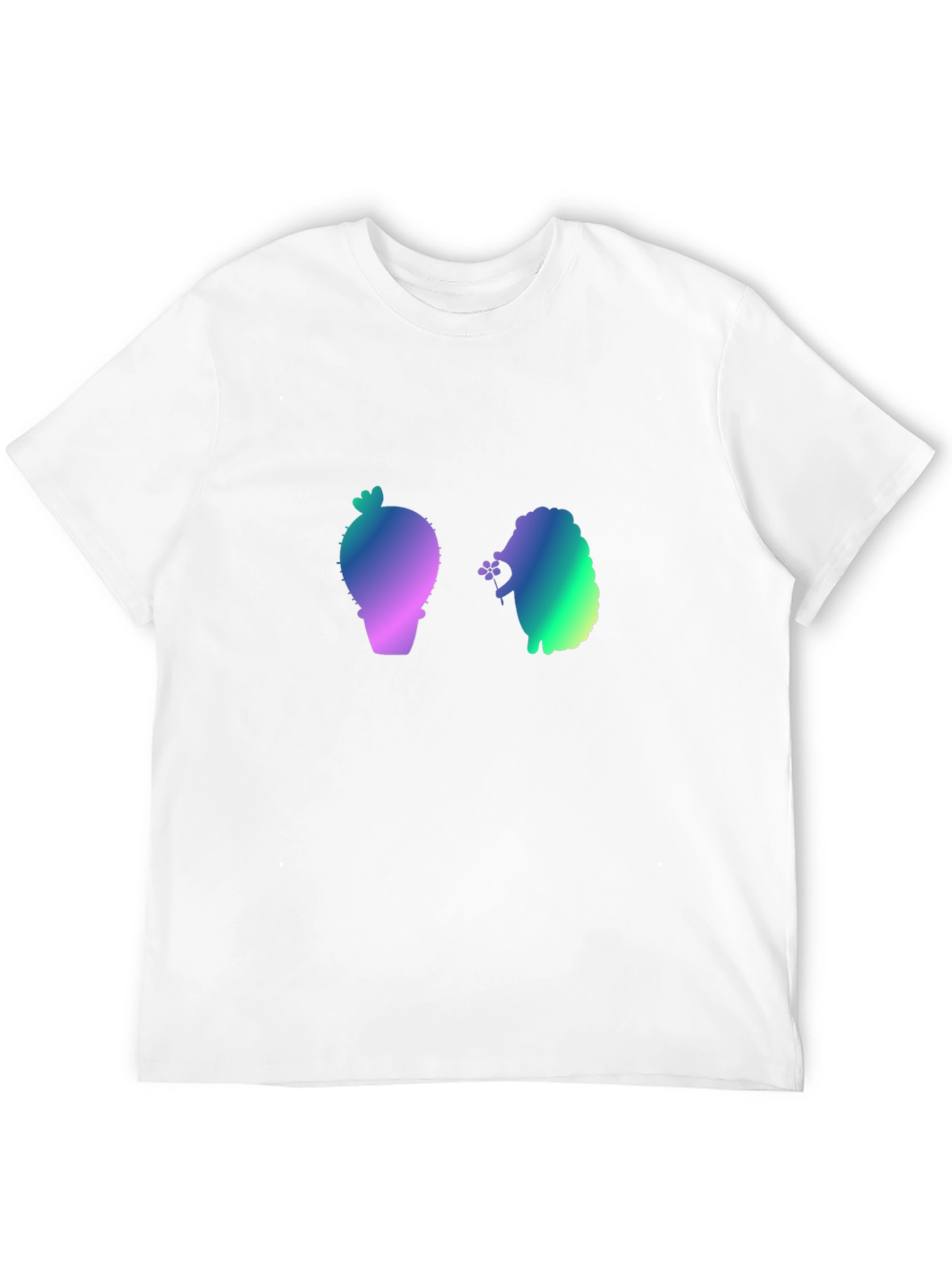 Cactus and Hedgehog Graphic Black T-Shirt