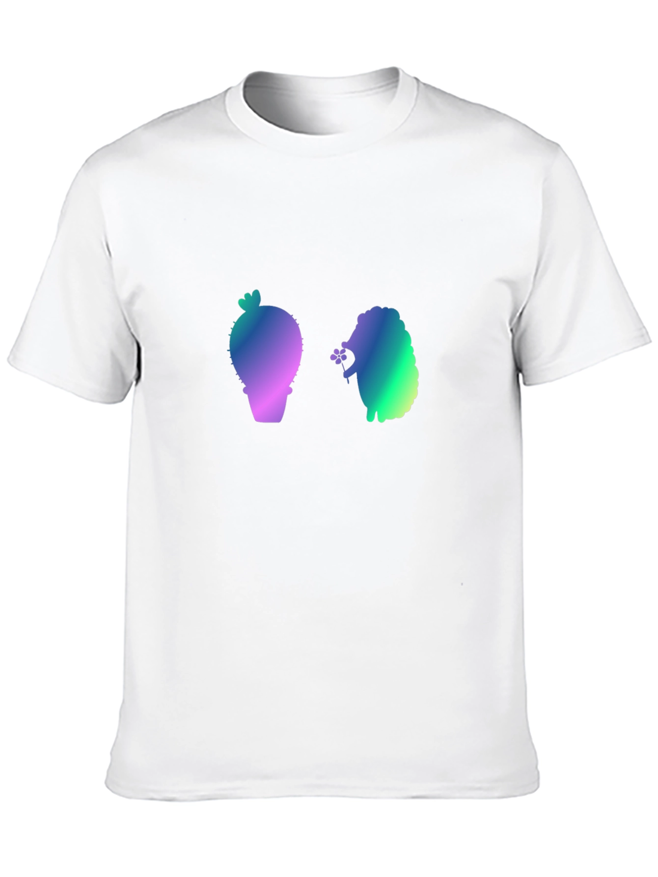 Cactus and Hedgehog Graphic Black T-Shirt