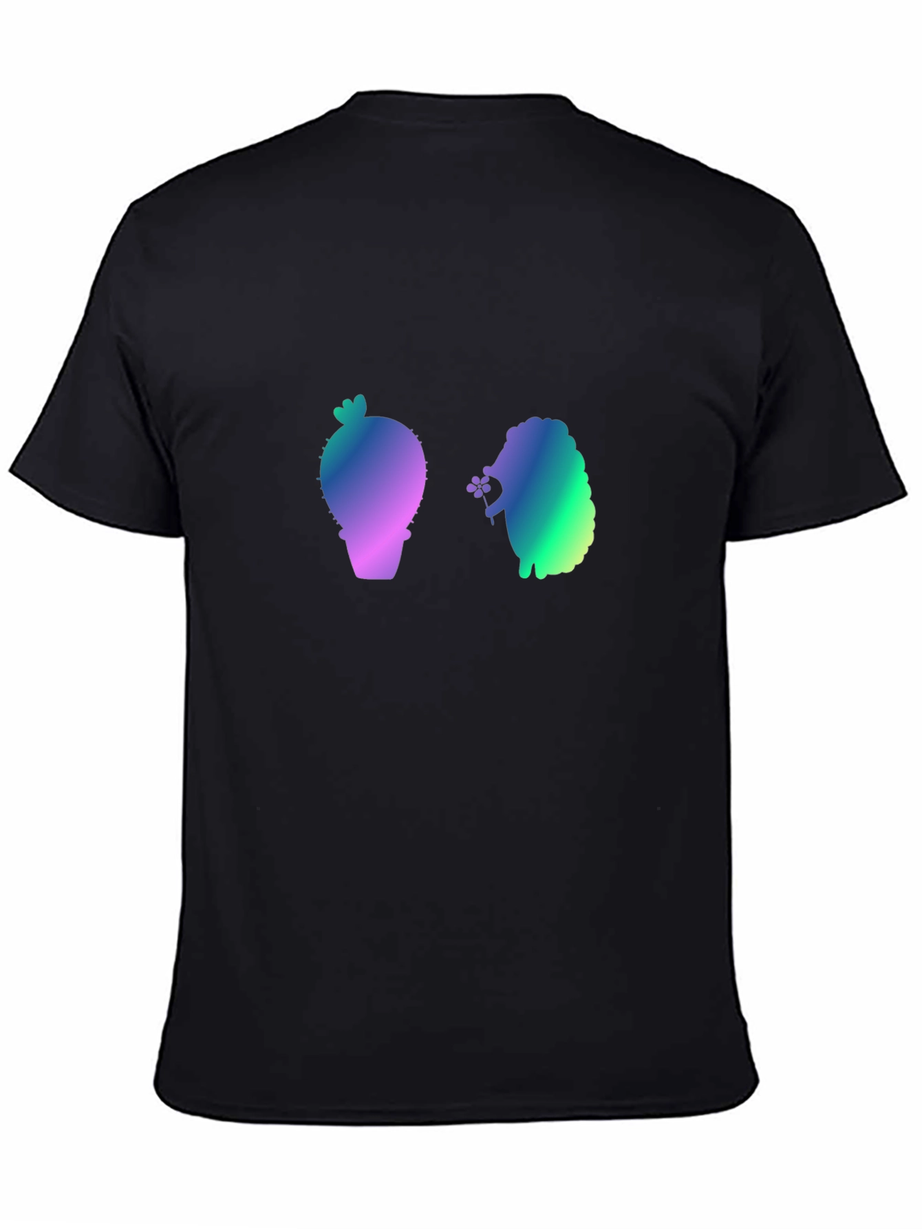 Cactus and Hedgehog Graphic Black T-Shirt