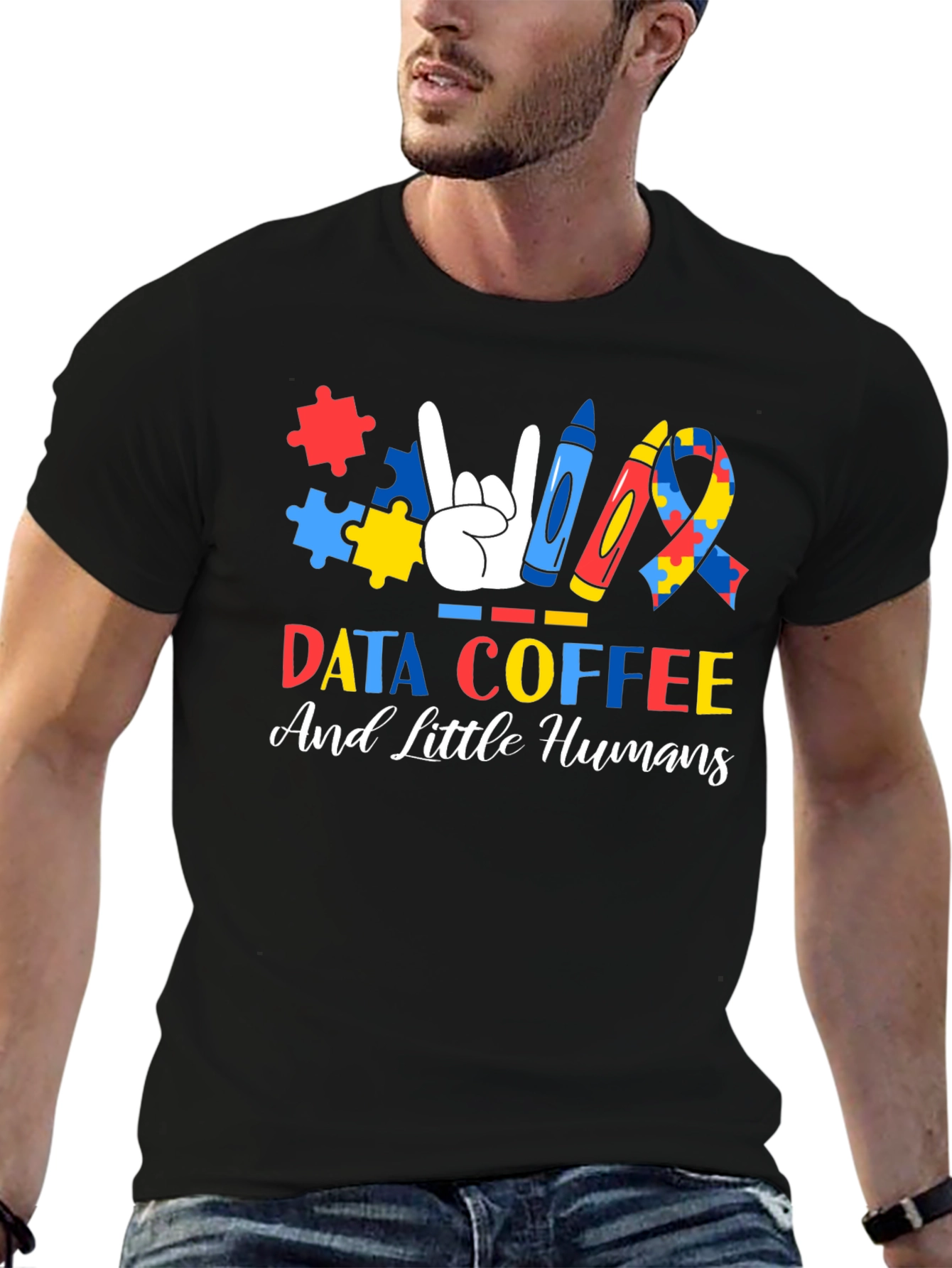Autism Awareness T-Shirt: Data Coffee and Little Humans