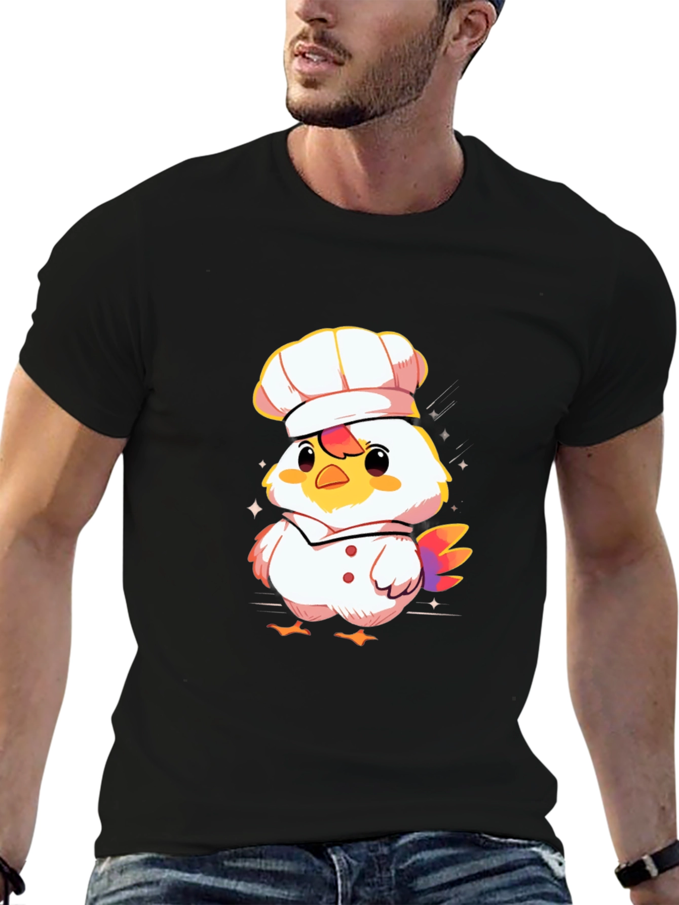 Chef Chicken Graphic Tee - Black Cotton T-Shirt