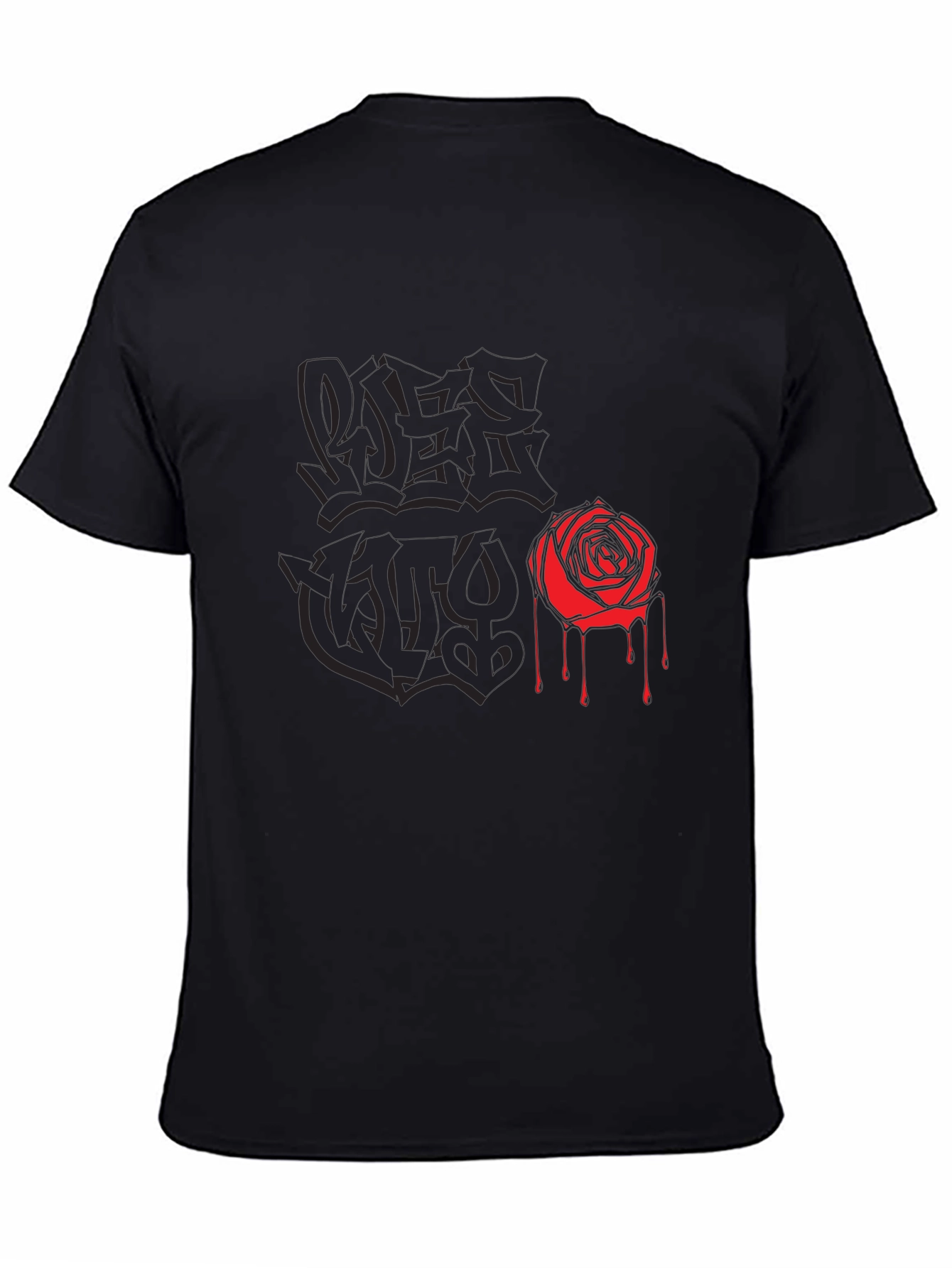 Black Graphic Tee with Rose and Graffiti Print