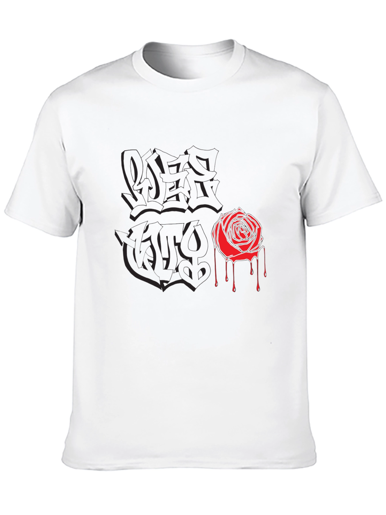 Black Graphic Tee with Rose and Graffiti Print