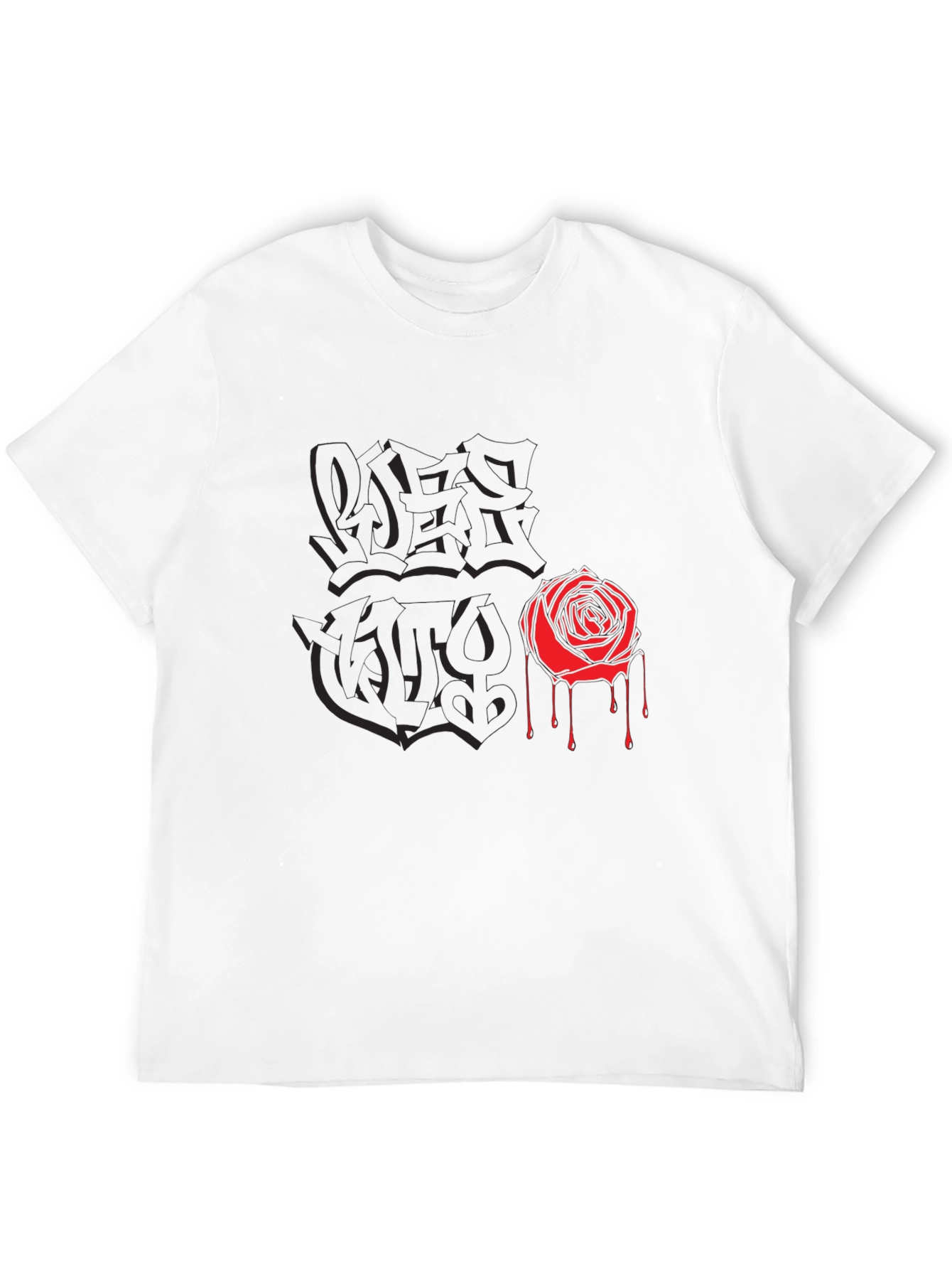 Black Graphic Tee with Rose and Graffiti Print