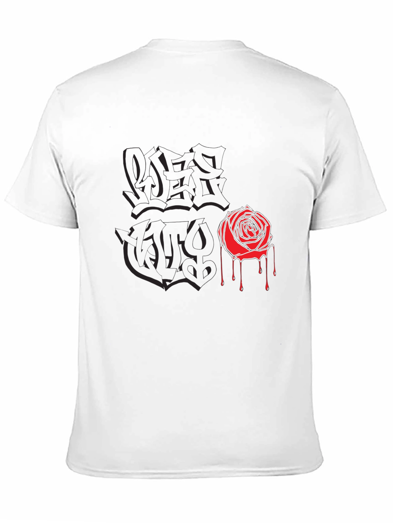Black Graphic Tee with Rose and Graffiti Print