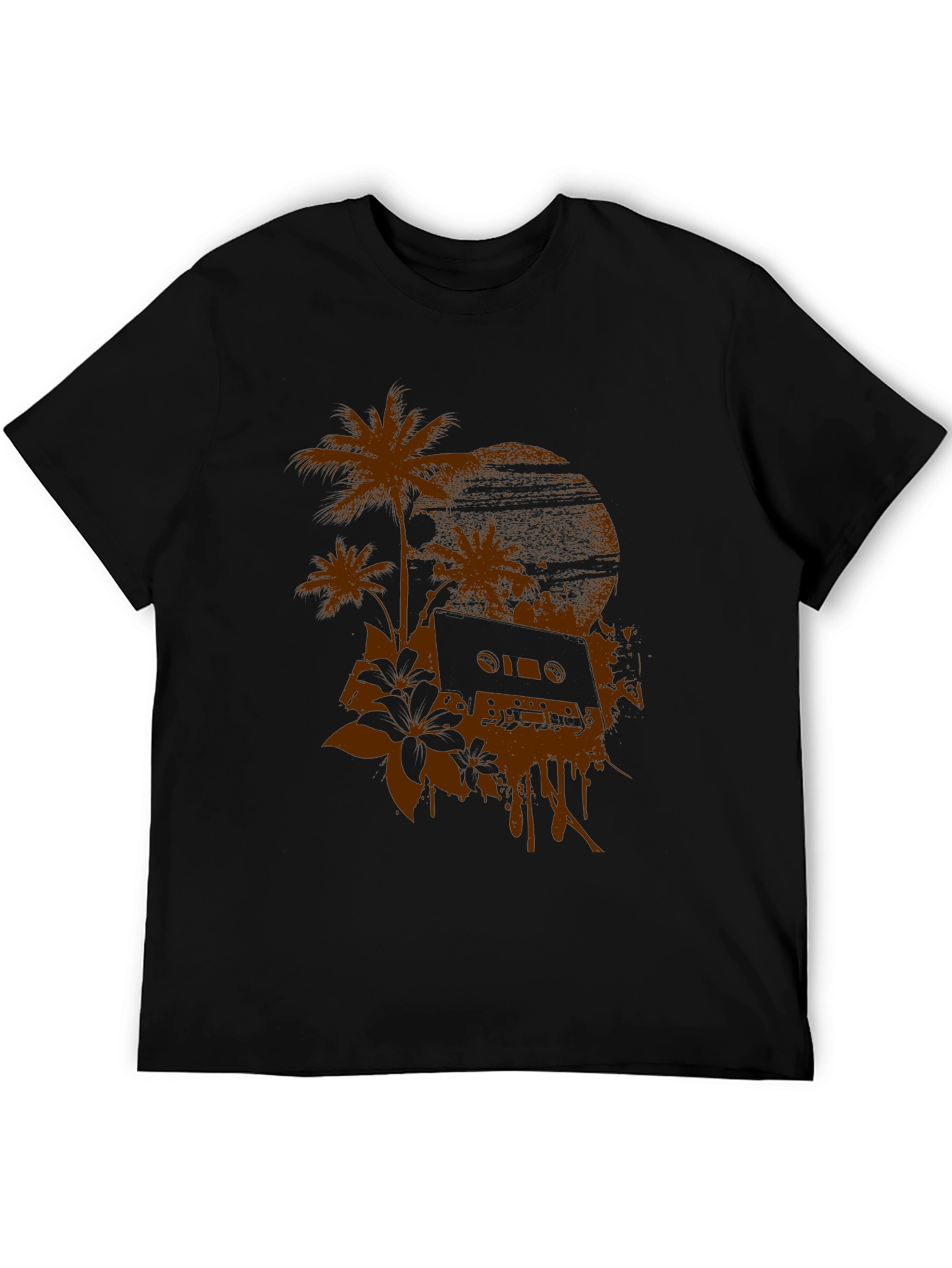 Retro Vibes Graphic Tee - Palm & Cassette Print