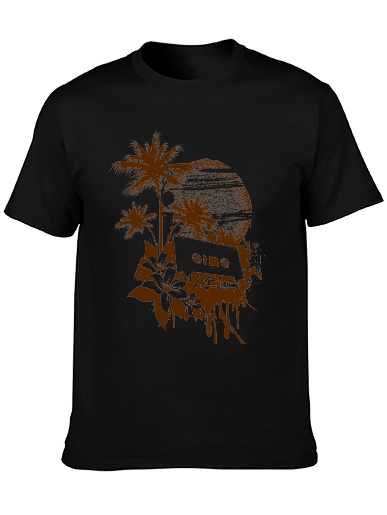 Retro Vibes Graphic Tee - Palm & Cassette Print