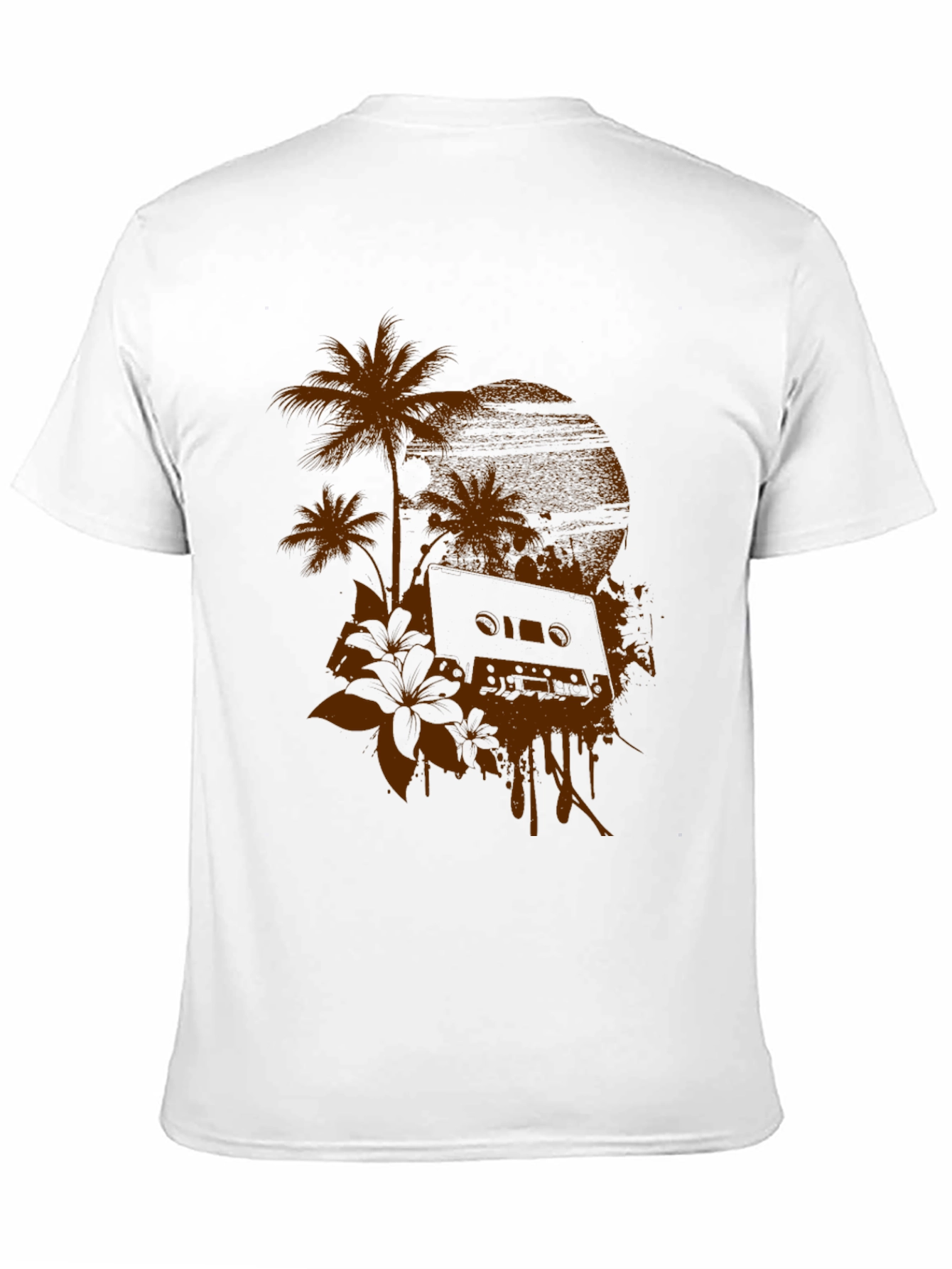 Retro Vibes Graphic Tee - Palm & Cassette Print