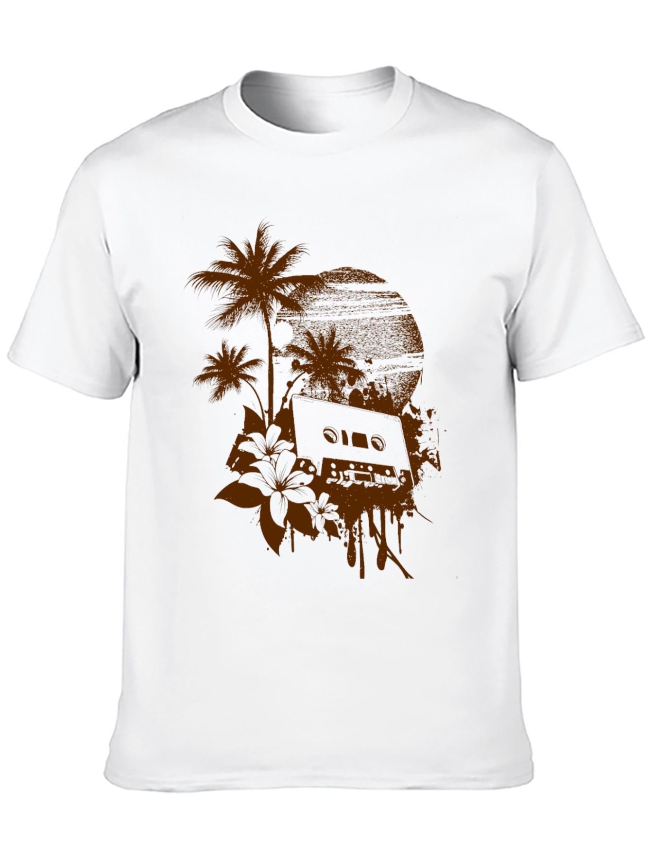 Retro Vibes Graphic Tee - Palm & Cassette Print
